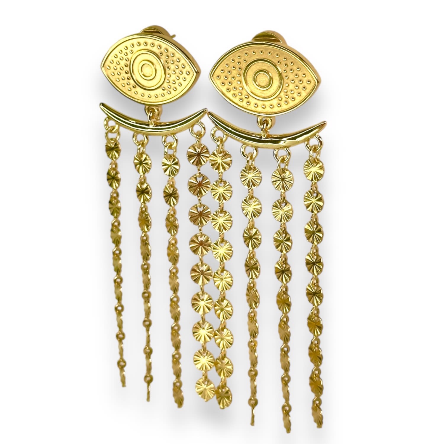 Cleo Evil Eye Tassel Earrings Yellow Gold