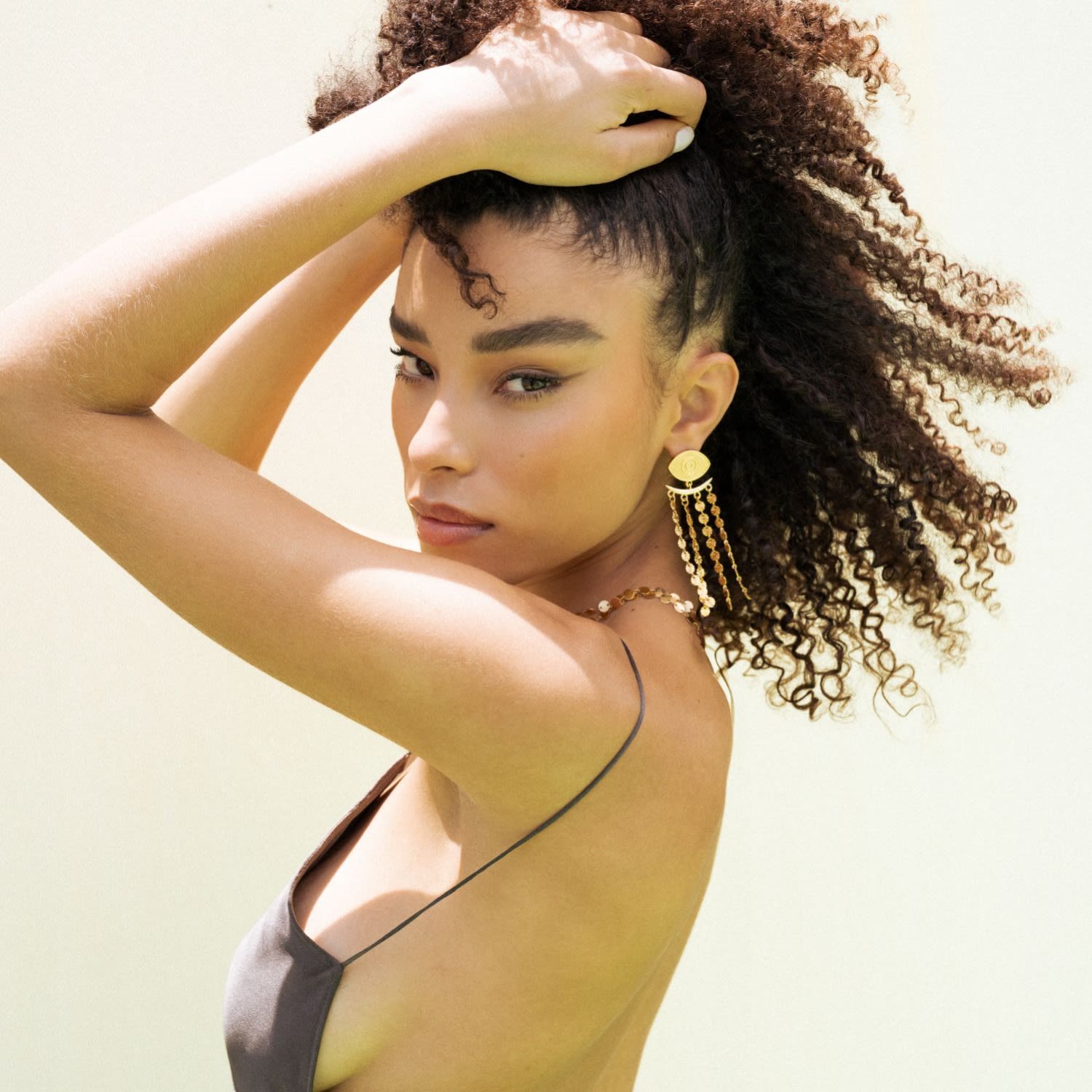 Cleo Evil Eye Tassel Earrings Yellow Gold