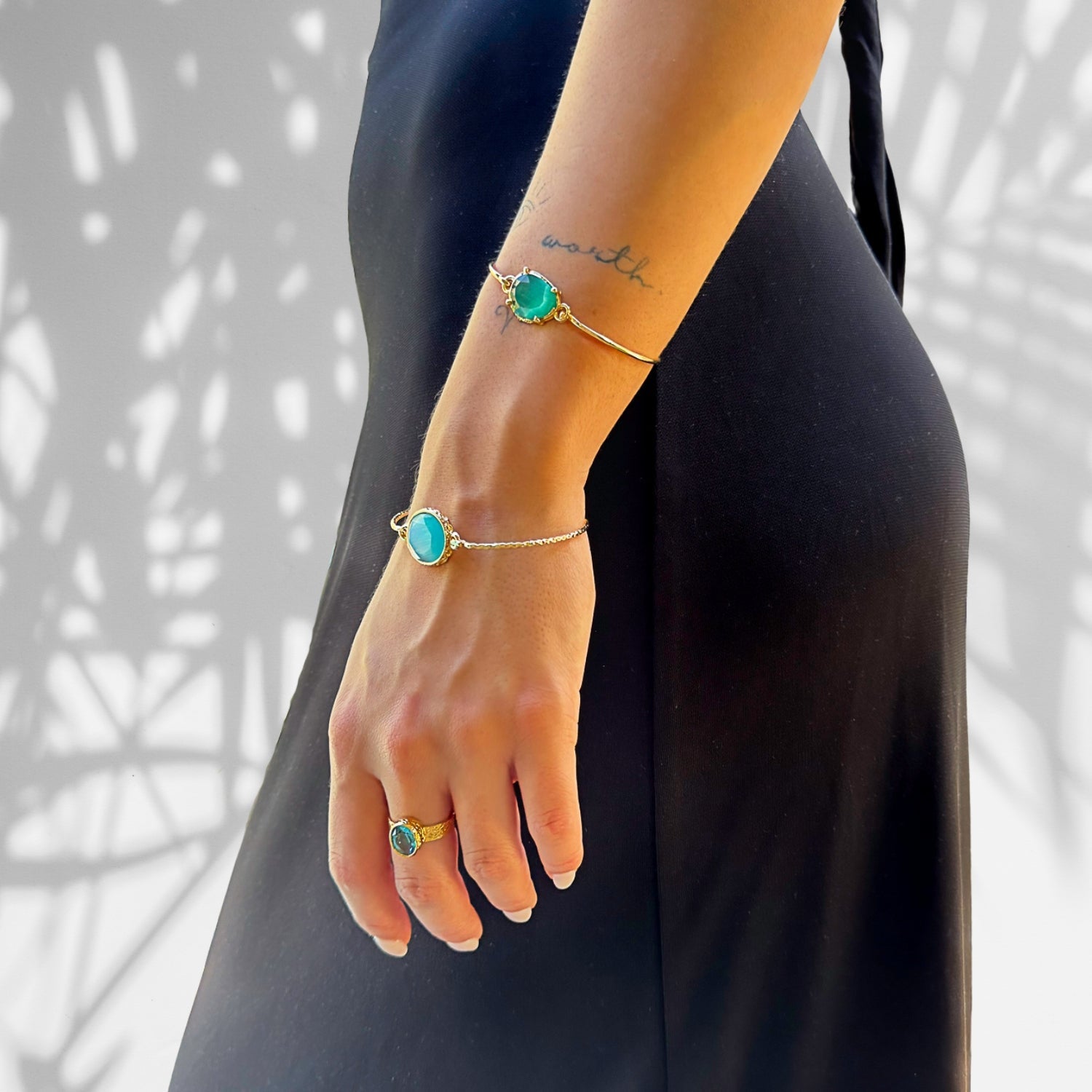 Cleopatra Blue Topaz Adjustable Gold Ring - Blue