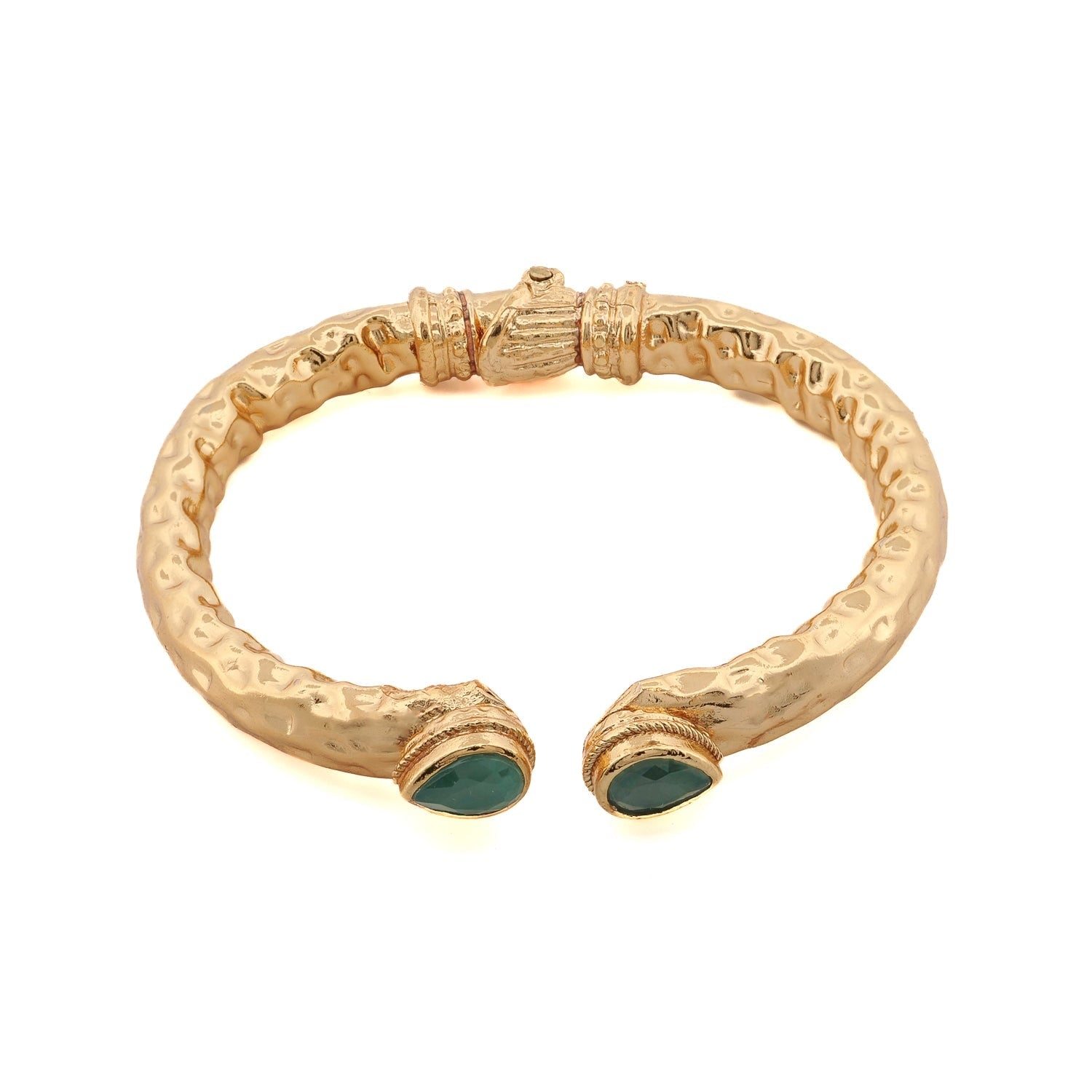 Cleopatra Emerald Stone & Gold Cuff Chunky Bracelet - Gold