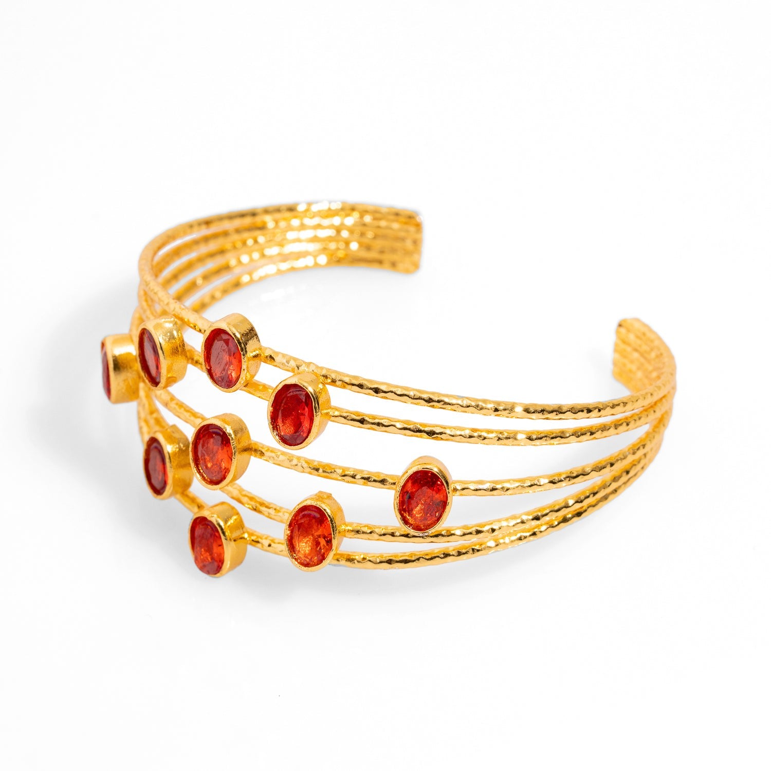 Cleopatra Gold & Carnelian Stone Cuff Chunky Bracelet - Orange