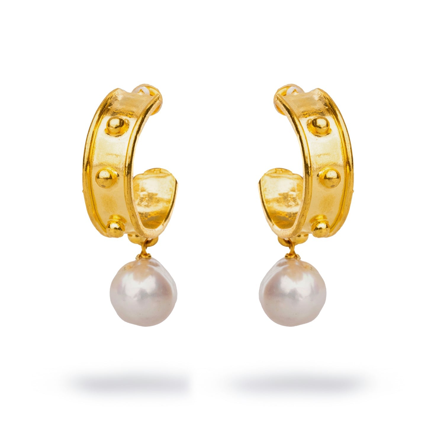 Cleopatra Gold Hoop Pearl Drop Mystic Earrings - Gold