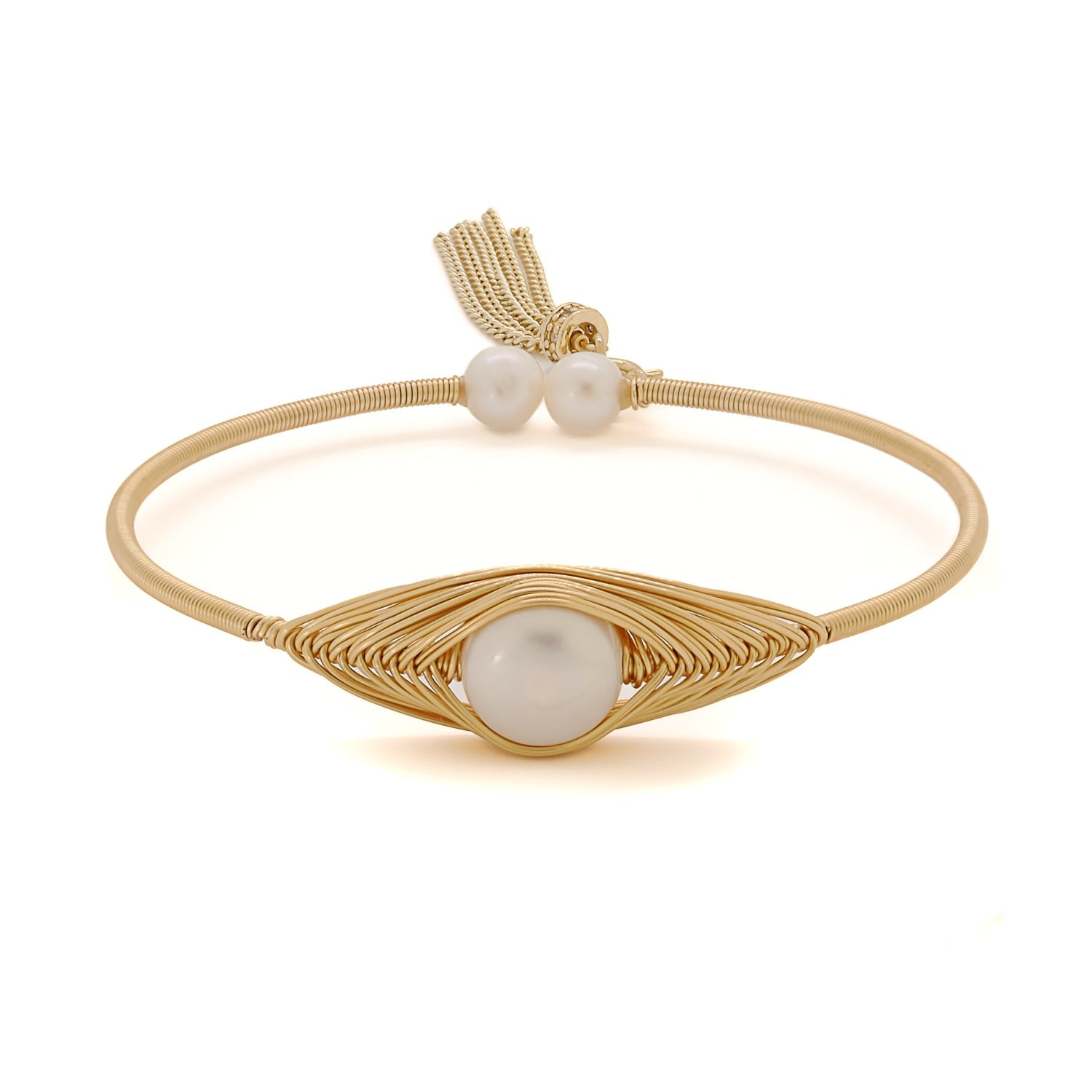 Cleopatra Gold & Pearl Tassel Cuff Bracelet - Gold