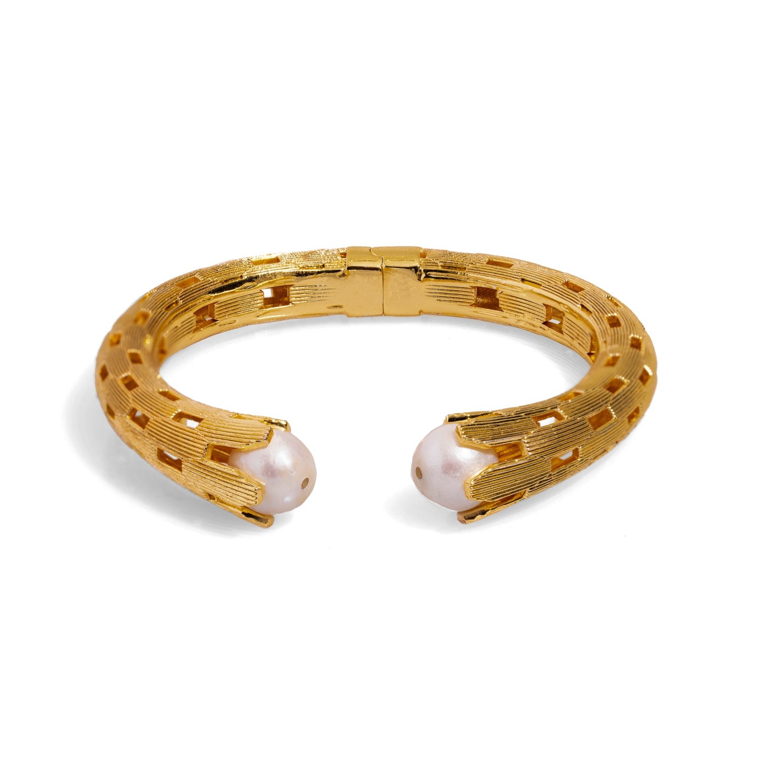 Cleopatra Gold & Pearl Chunky Cuff Design Bracelet - Gold