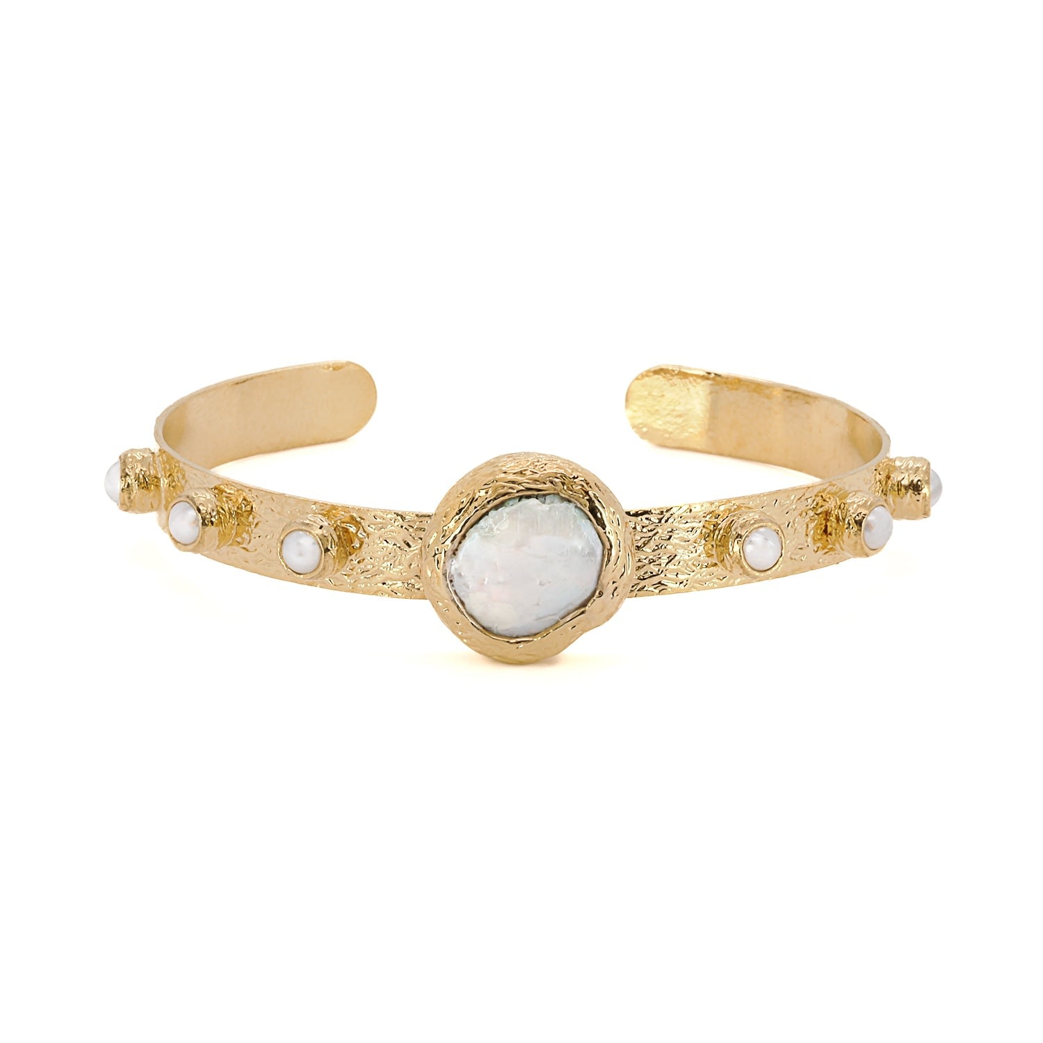 Cleopatra Gold & Pearl Stone Cuff Bracelet - Gold