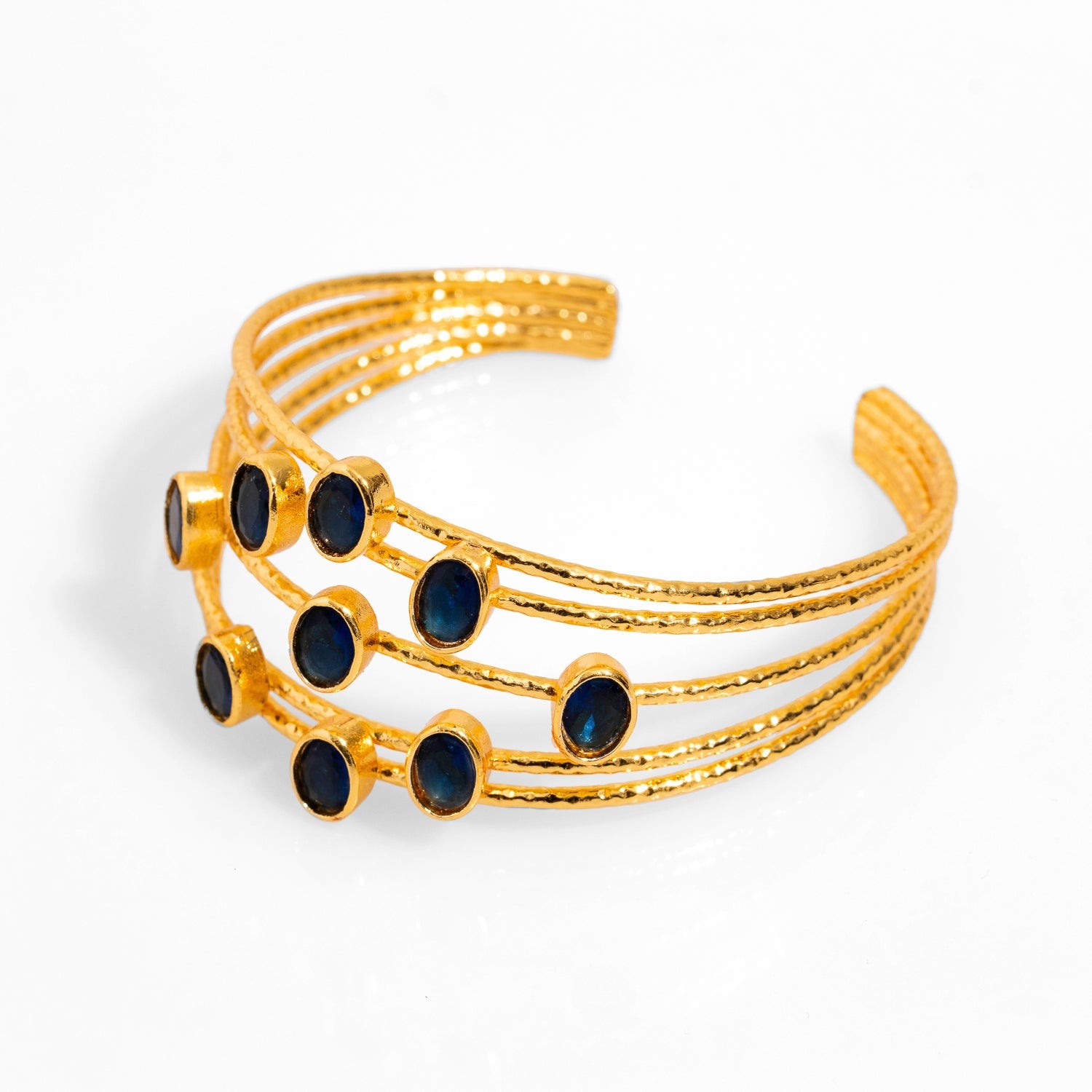 Cleopatra Gold & Sapphire Stone Cuff Chunky Bracelet - Navyblue