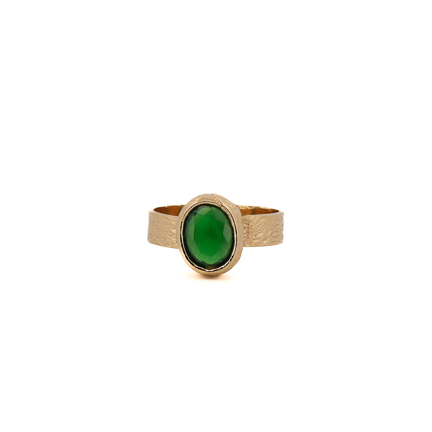 Cleopatra Gold And Green Jade Stone Adjustable Ring - Green