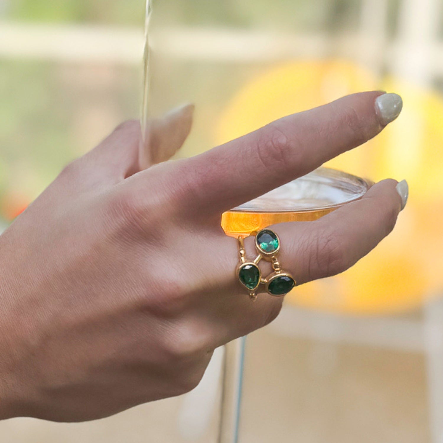 Cleopatra Jade & Gold Adjustable Ring - Green