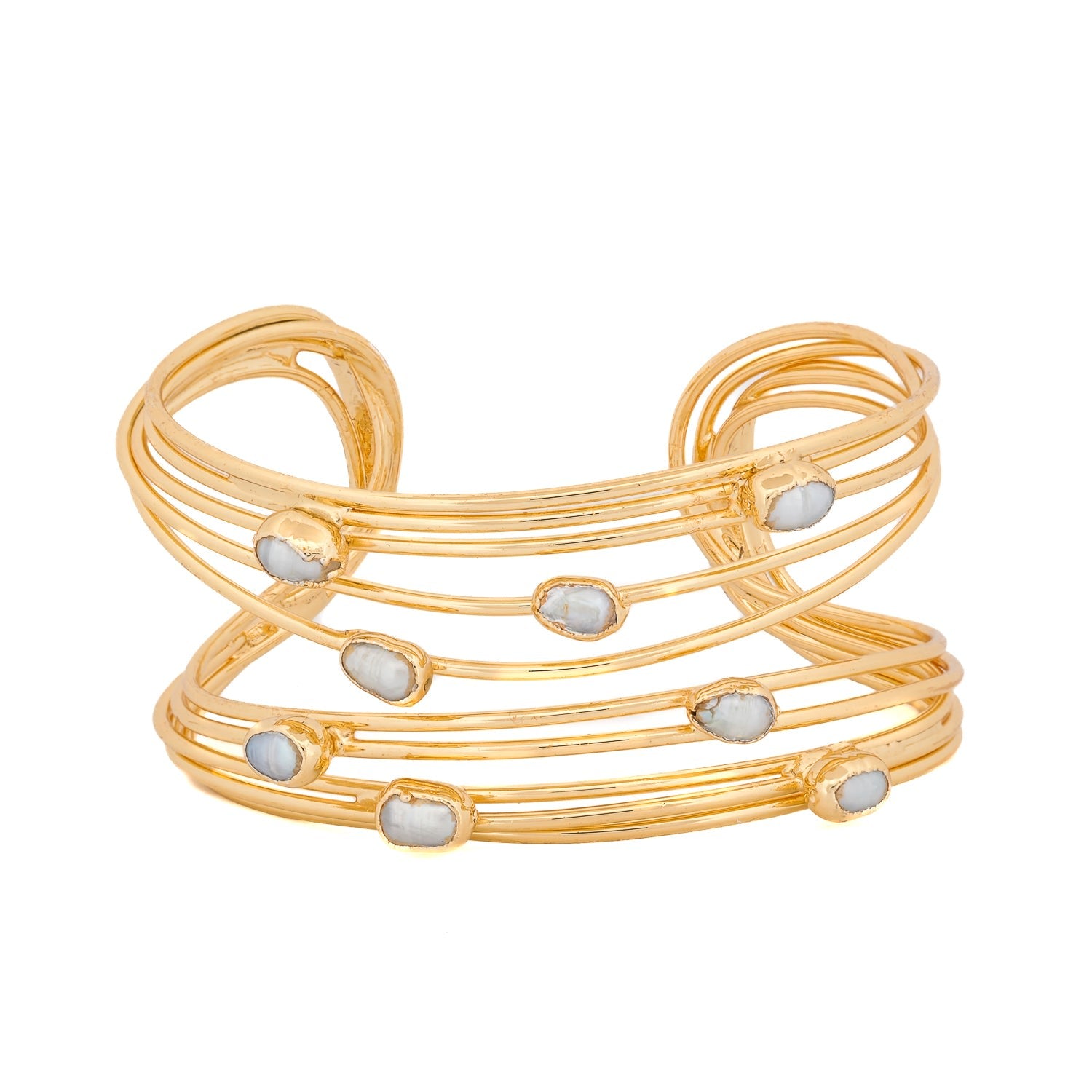 Cleopatra Pearl Dewdrop Gold Cuff Bracelet - Gold