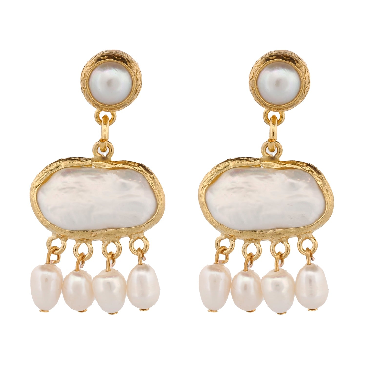 Cleopatra Pearl & Gold Tassel Earrings - White