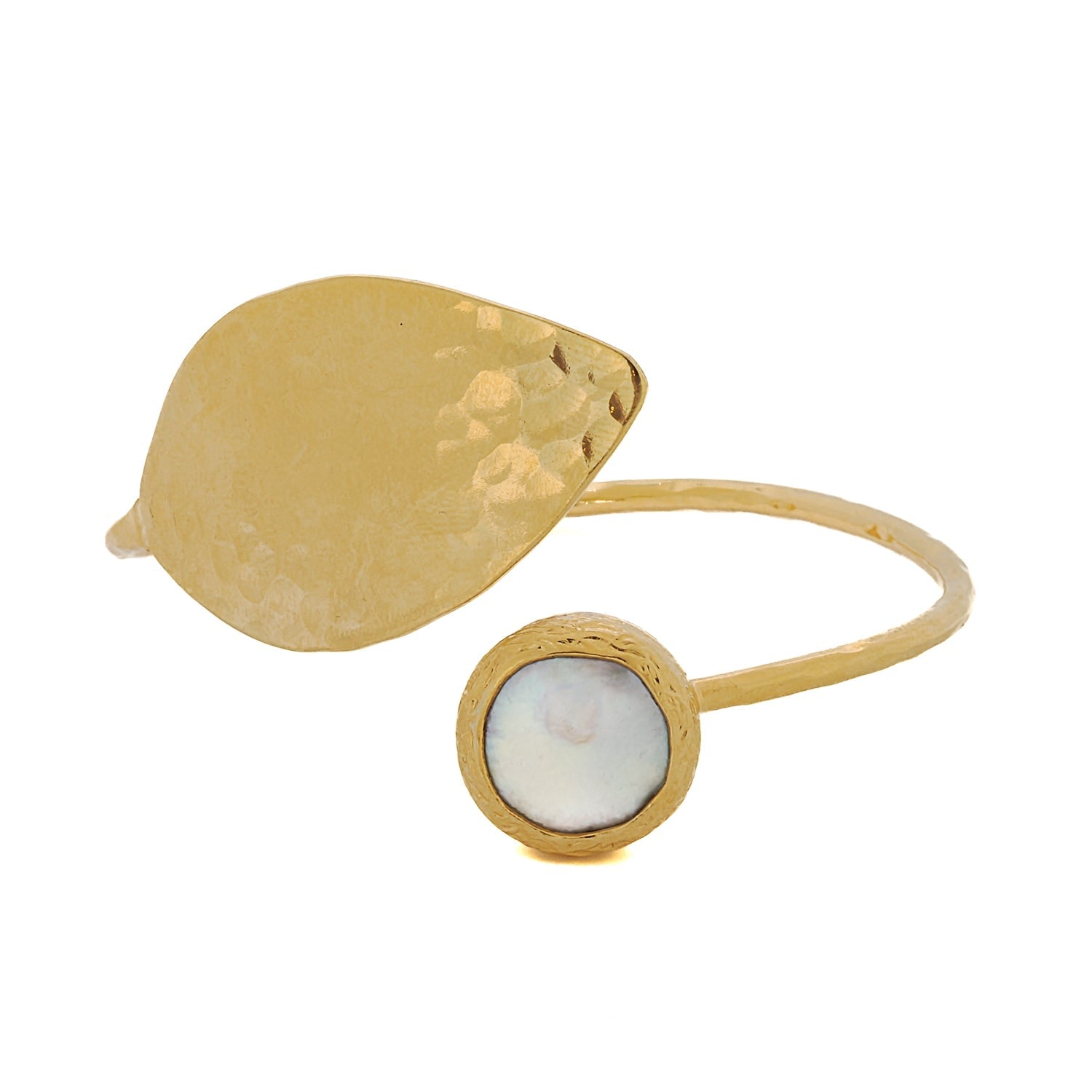 Cleopatra Gold Leaf & Pearl Stone Cuff Bracelet - Gold