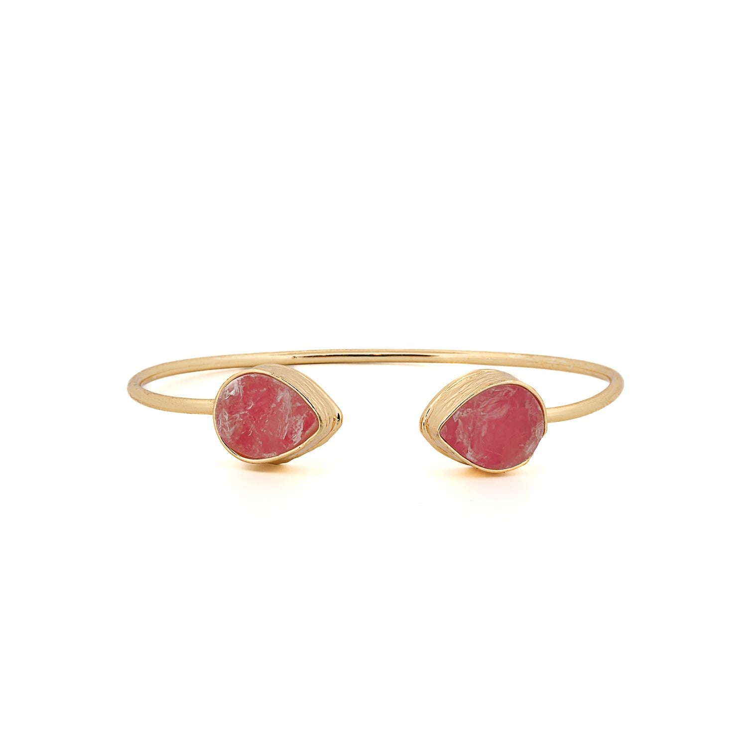 Cleopatra Pink Agate Gemstone Gold Cuff Bracelet - Pink