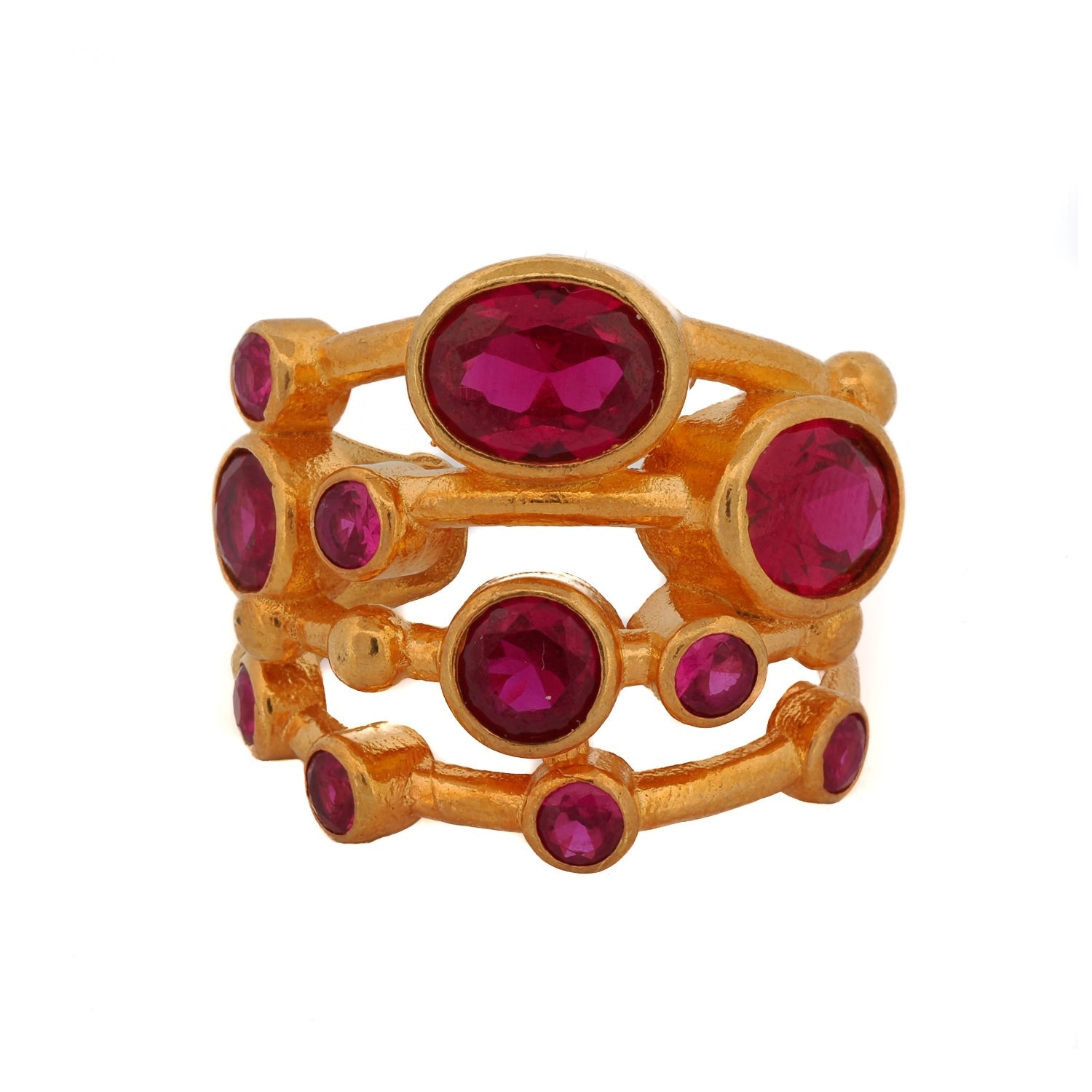 Cleopatra Ruby & Gold Adjustable Statement Ring - Pink