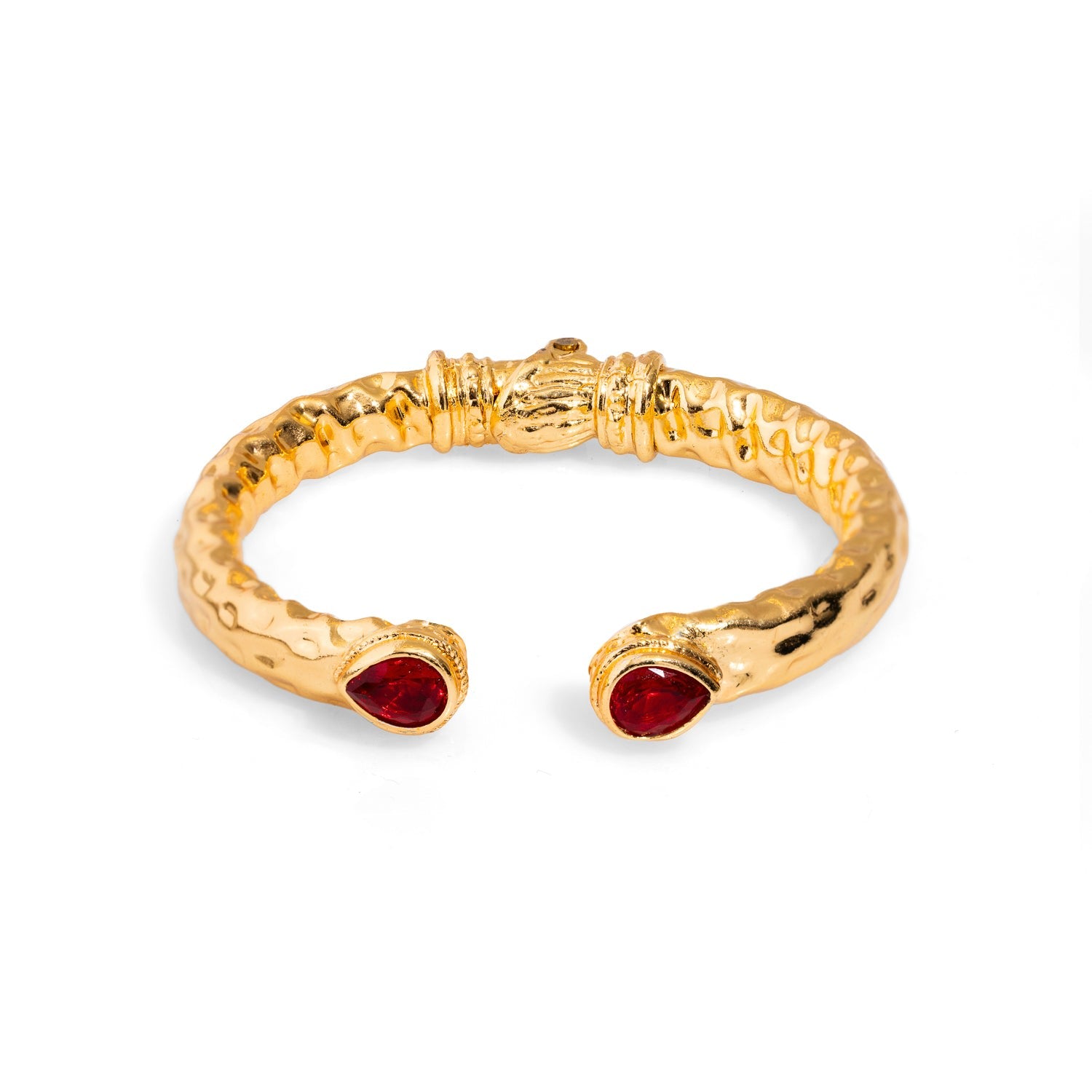 Cleopatra Ruby Stone & Gold Cuff Chunky Bracelet - Gold