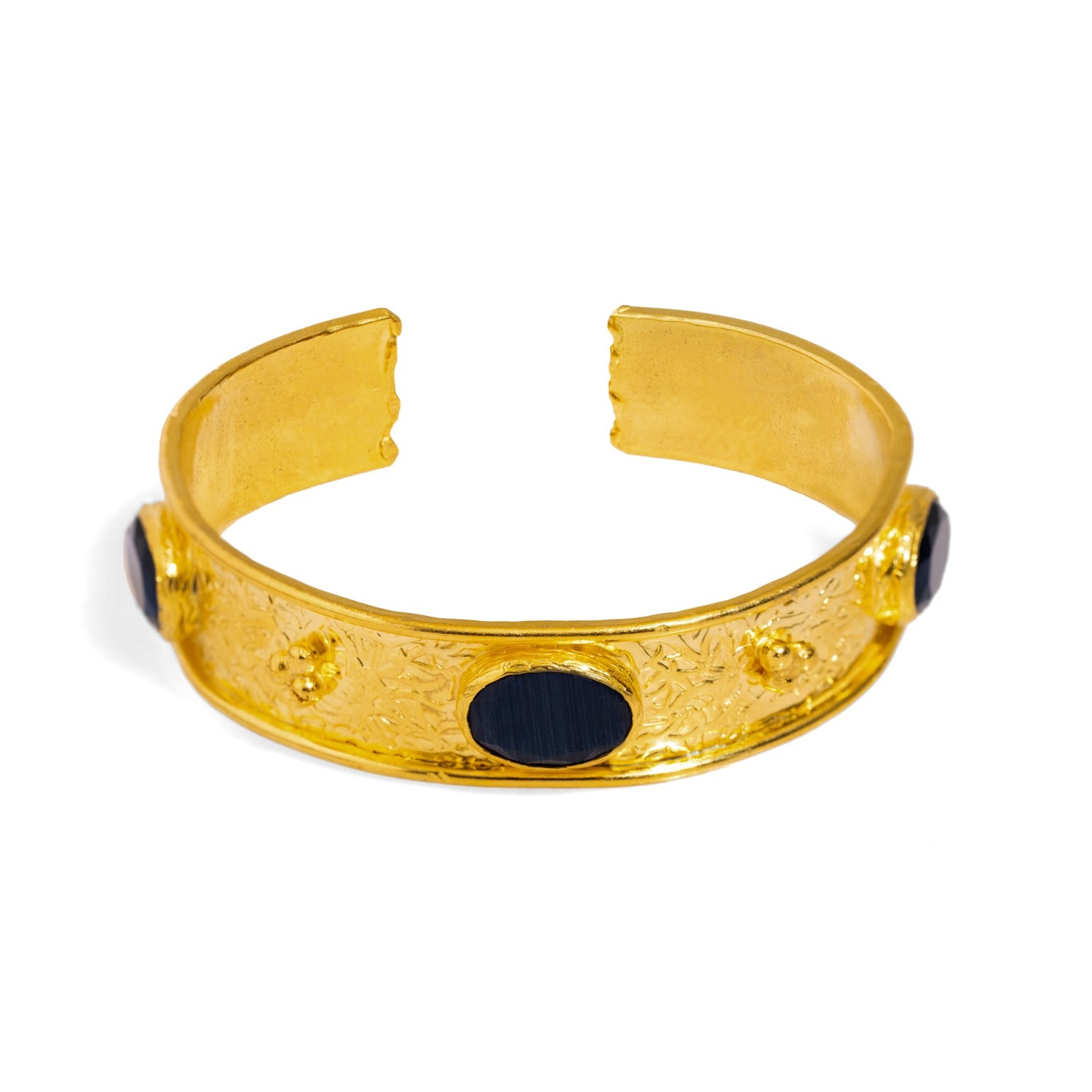 Cleopatra Sapphire Gemstone & Gold Antique Cuff Bracelet - Blue