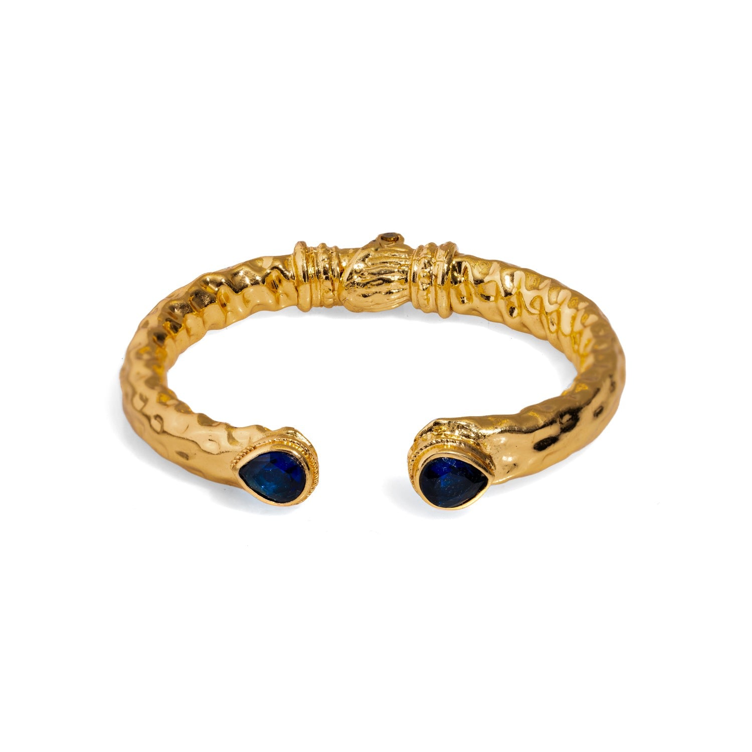 Cleopatra Sapphire Stone & Gold Cuff Chunky Bracelet - Blue