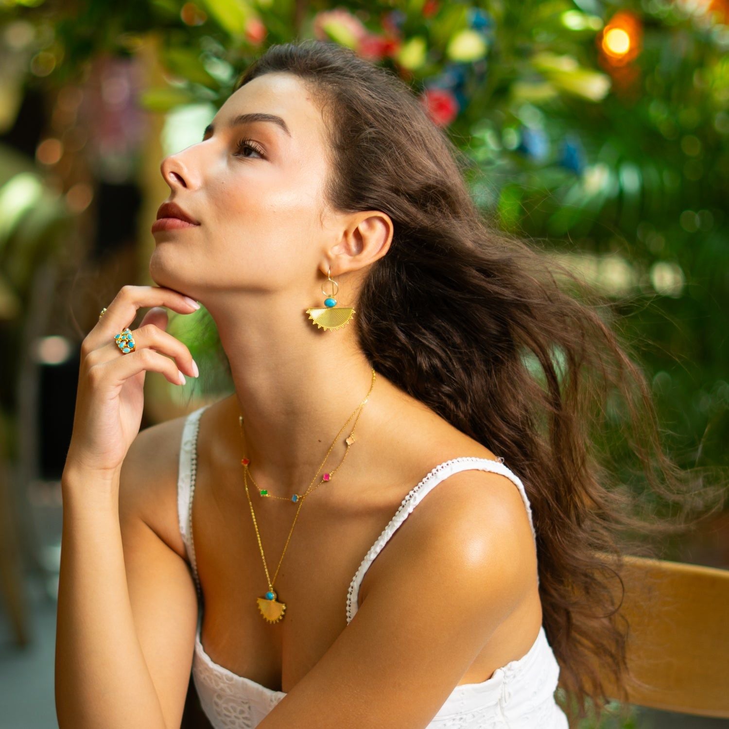 Cleopatra Sunburst Turquoise Gold Earrings - Gold