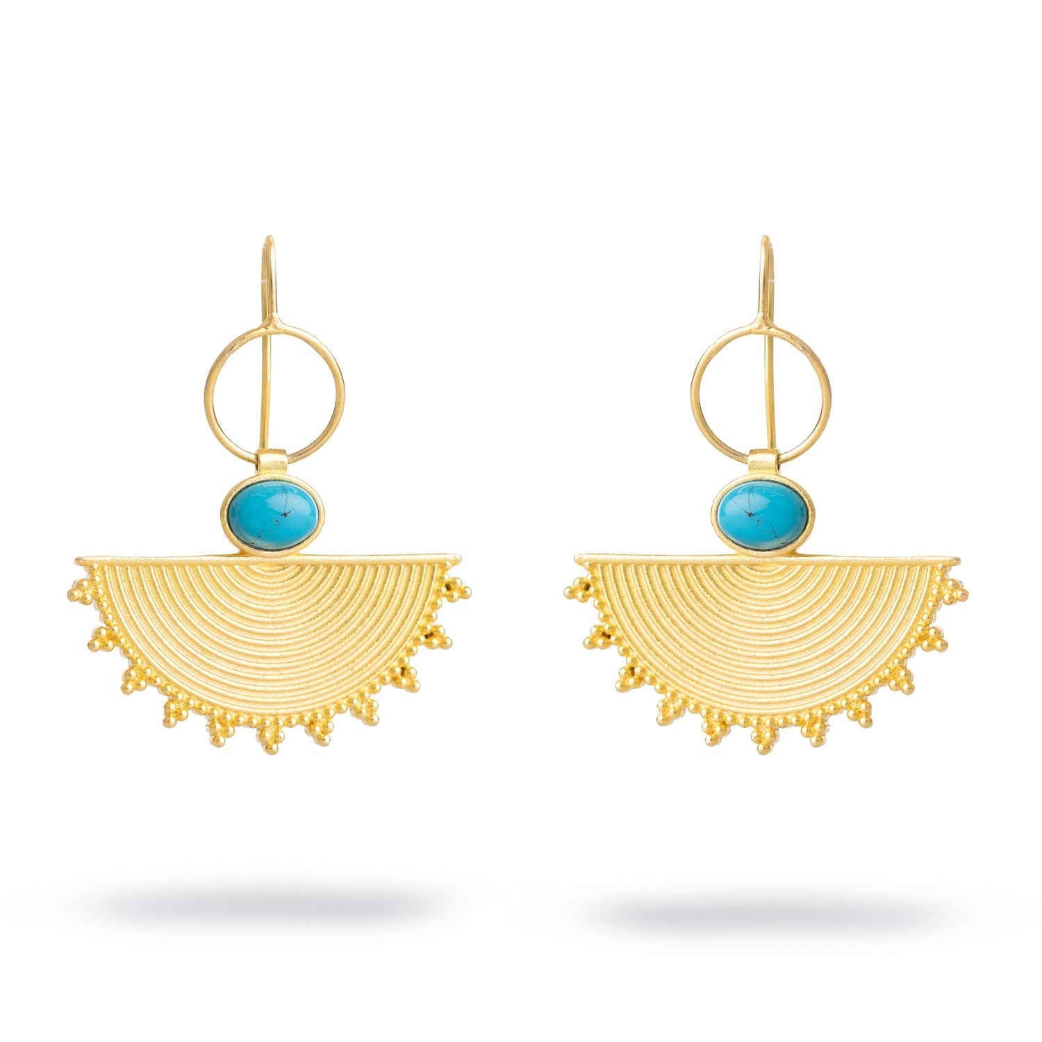 Cleopatra Sunburst Turquoise Gold Earrings - Gold
