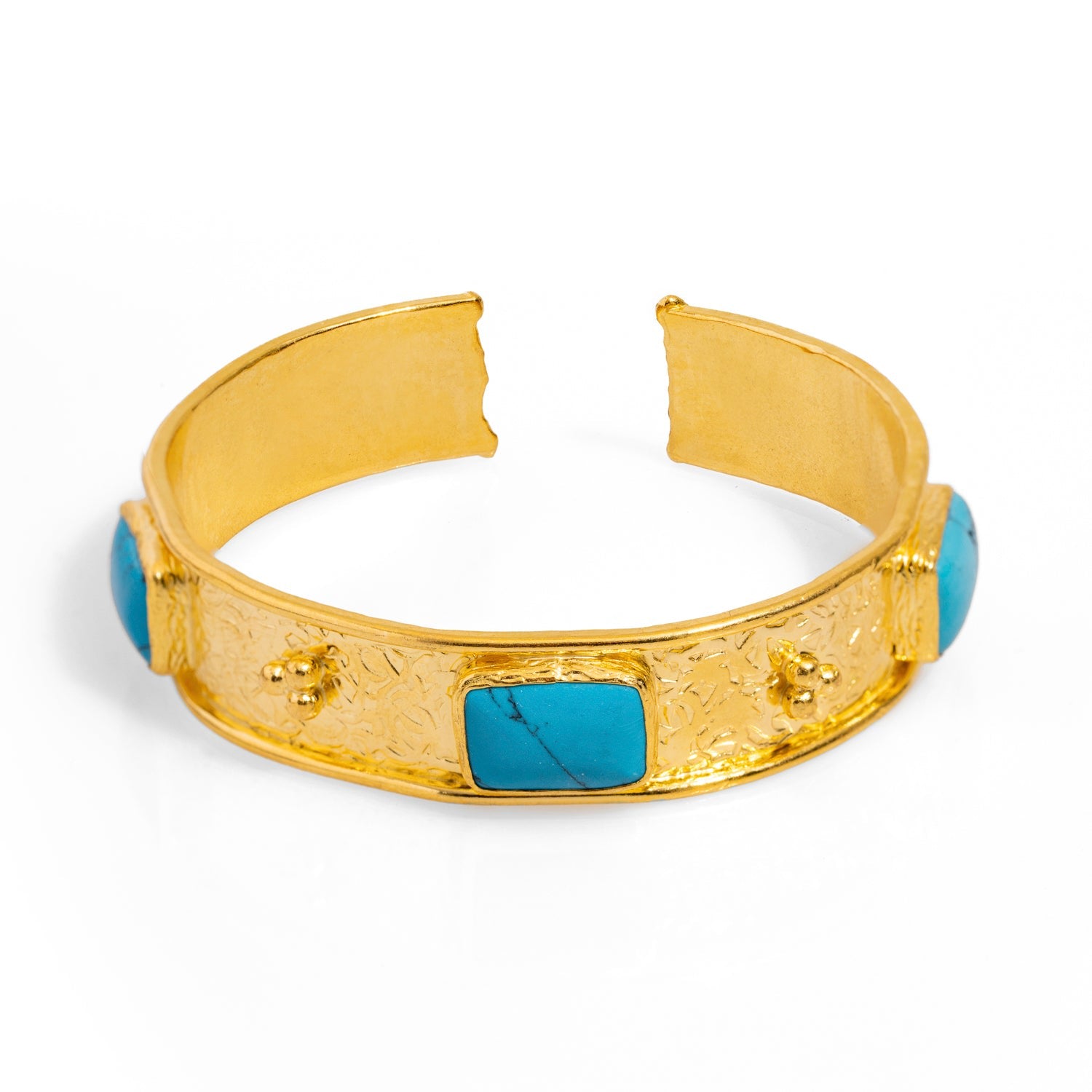 Cleopatra Turquoise Gemstone & Gold Antique Cuff Bracelet - Turquoise