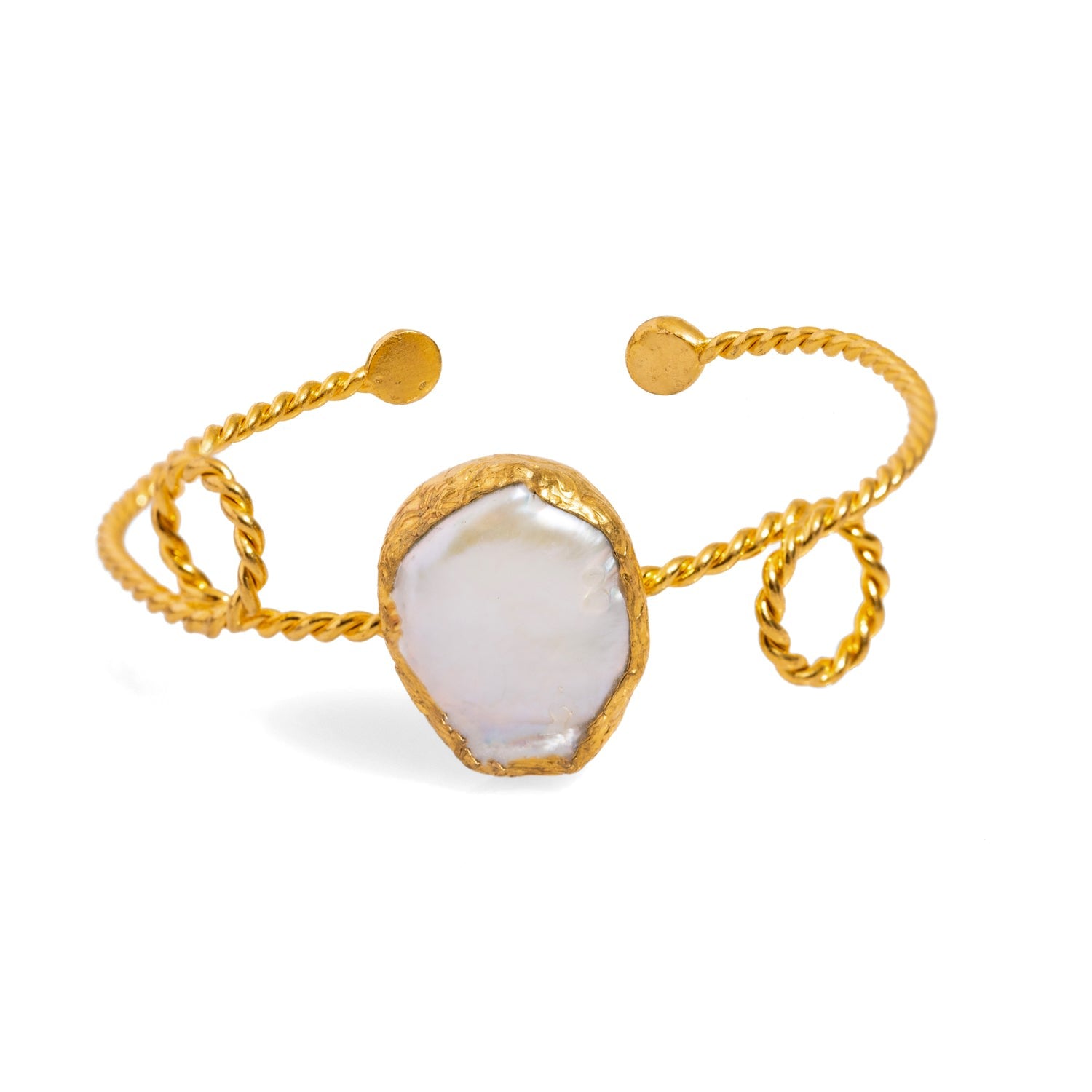 Pearl Stone Gold Twisted Cleopatra Cuff Bracelet - Gold