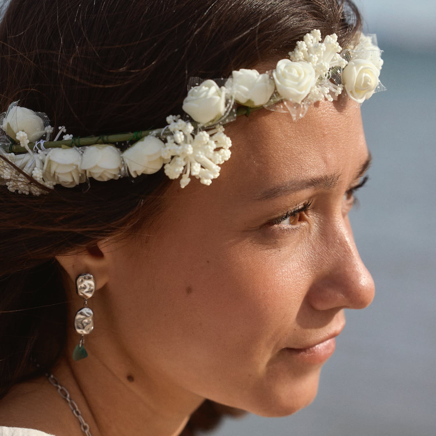 Cliff Earrings Blue Sea Glass Steel