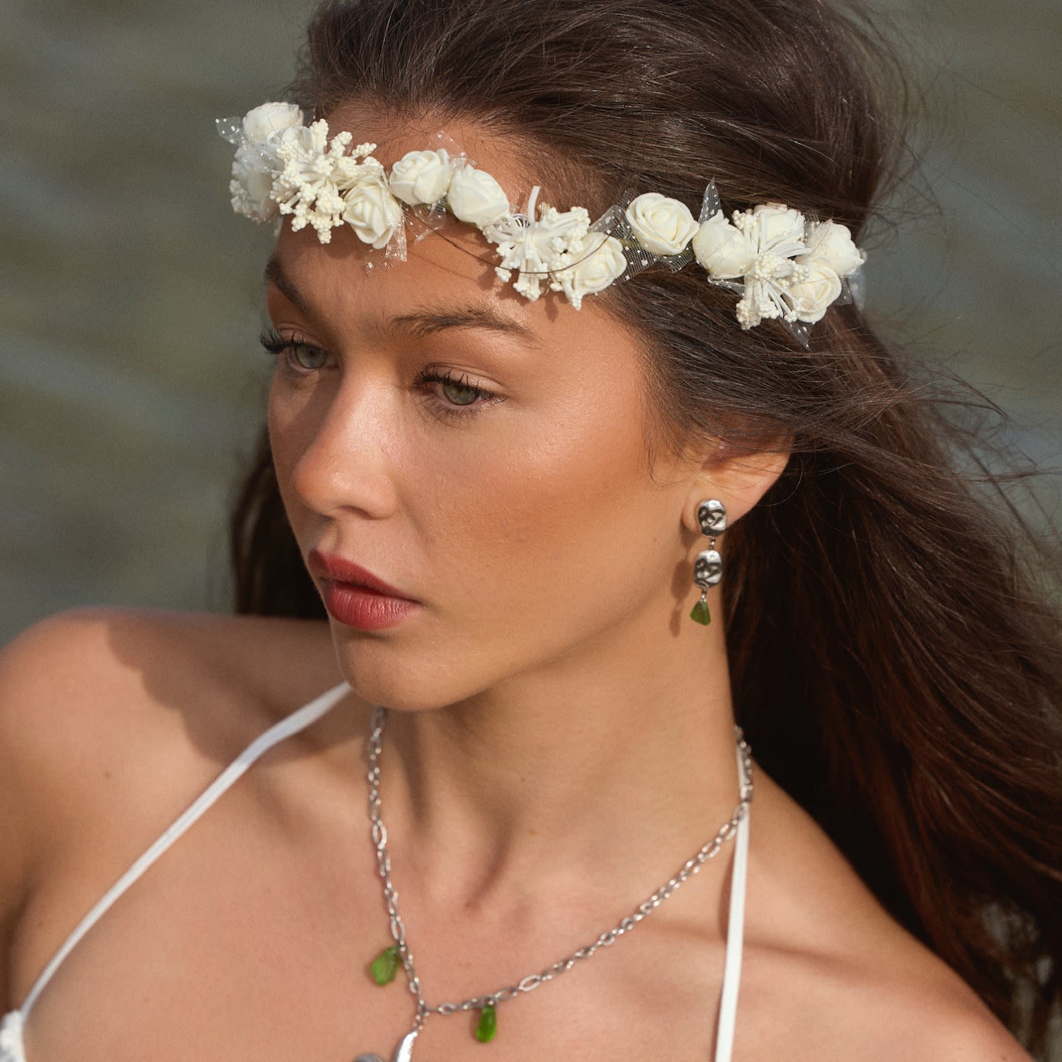 Cliff Earrings Green Sea Glass Steel