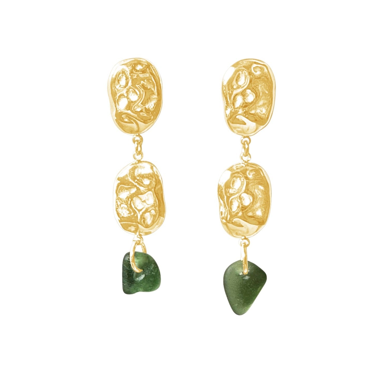 Cliff Earrings Green Sea Glass Gold