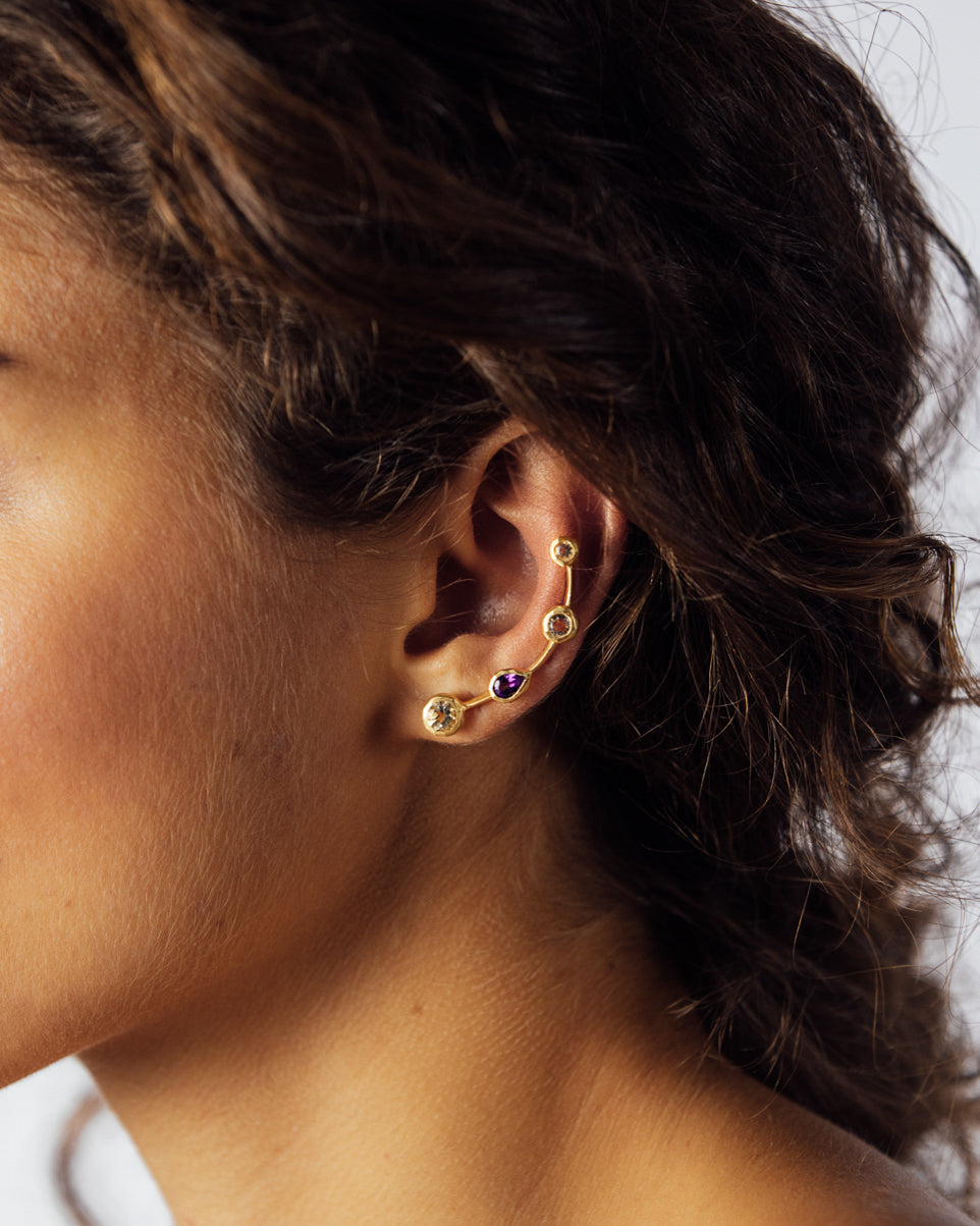 Climber Earring Prasiolite & Amethyst