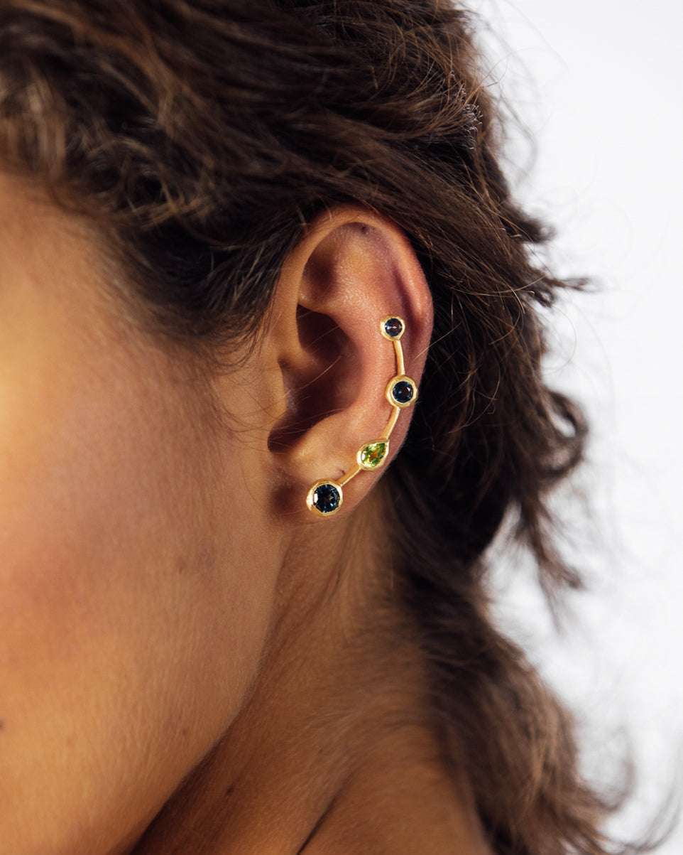 Climber Earring Deep Blue Topaz And Green Peridot