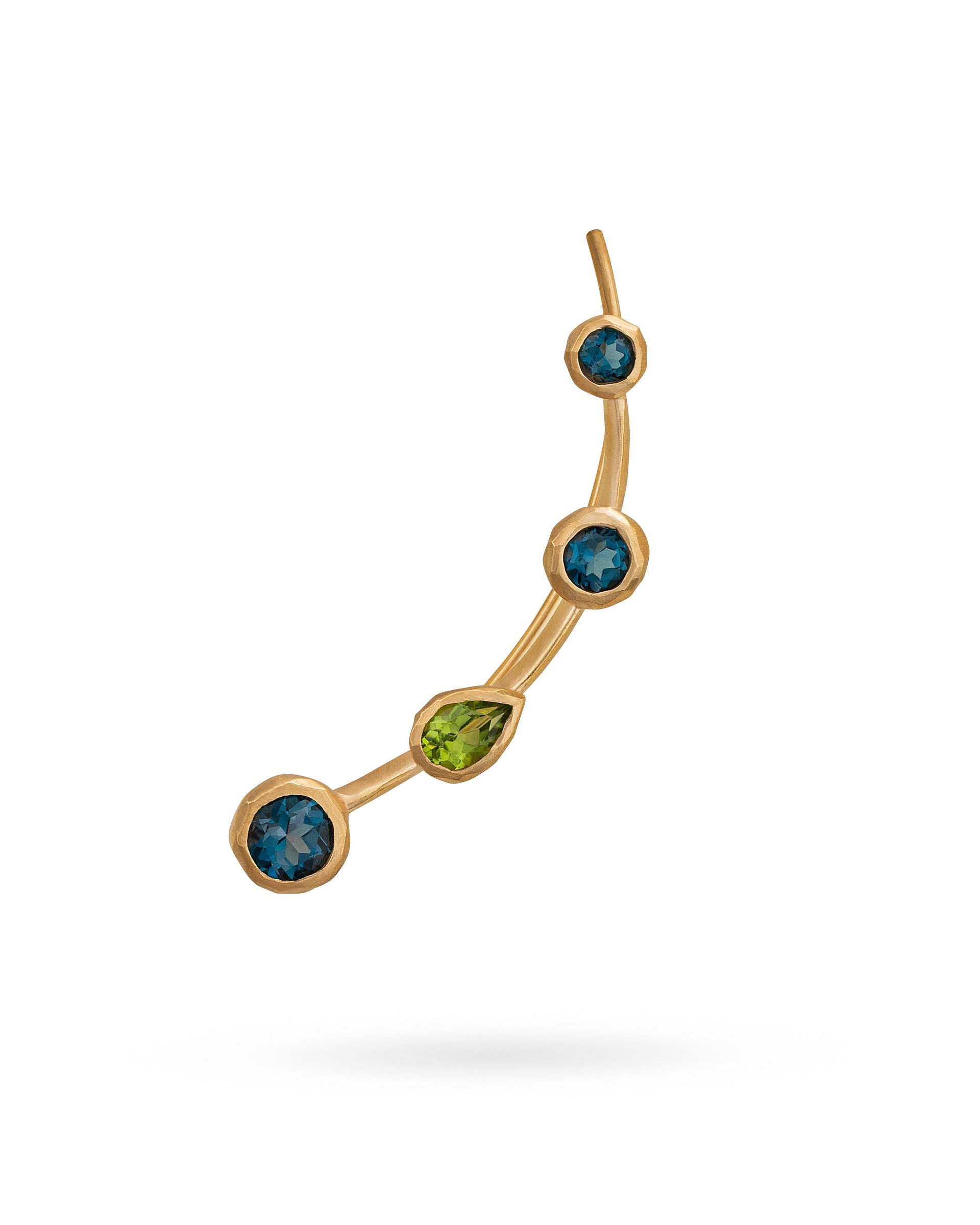 Climber Earring Deep Blue Topaz And Green Peridot