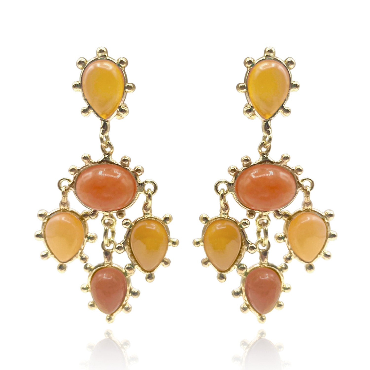 Clip On Earrings With Lemon Onyx And Aventurine Pear And Oval Drops