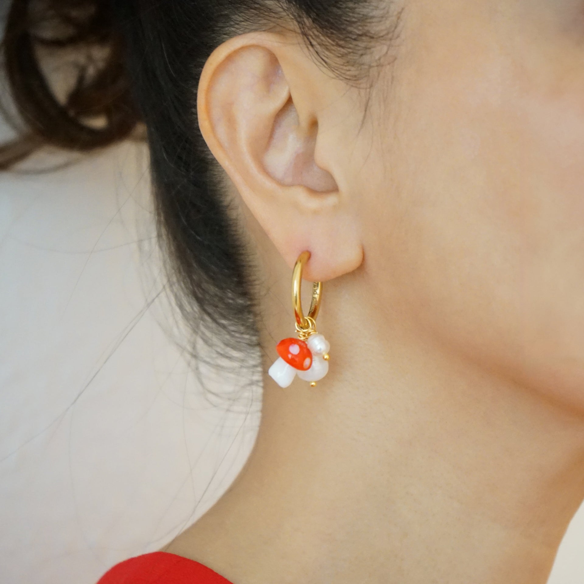 Mushroom Pearl Hoop Earrings Glückspilz