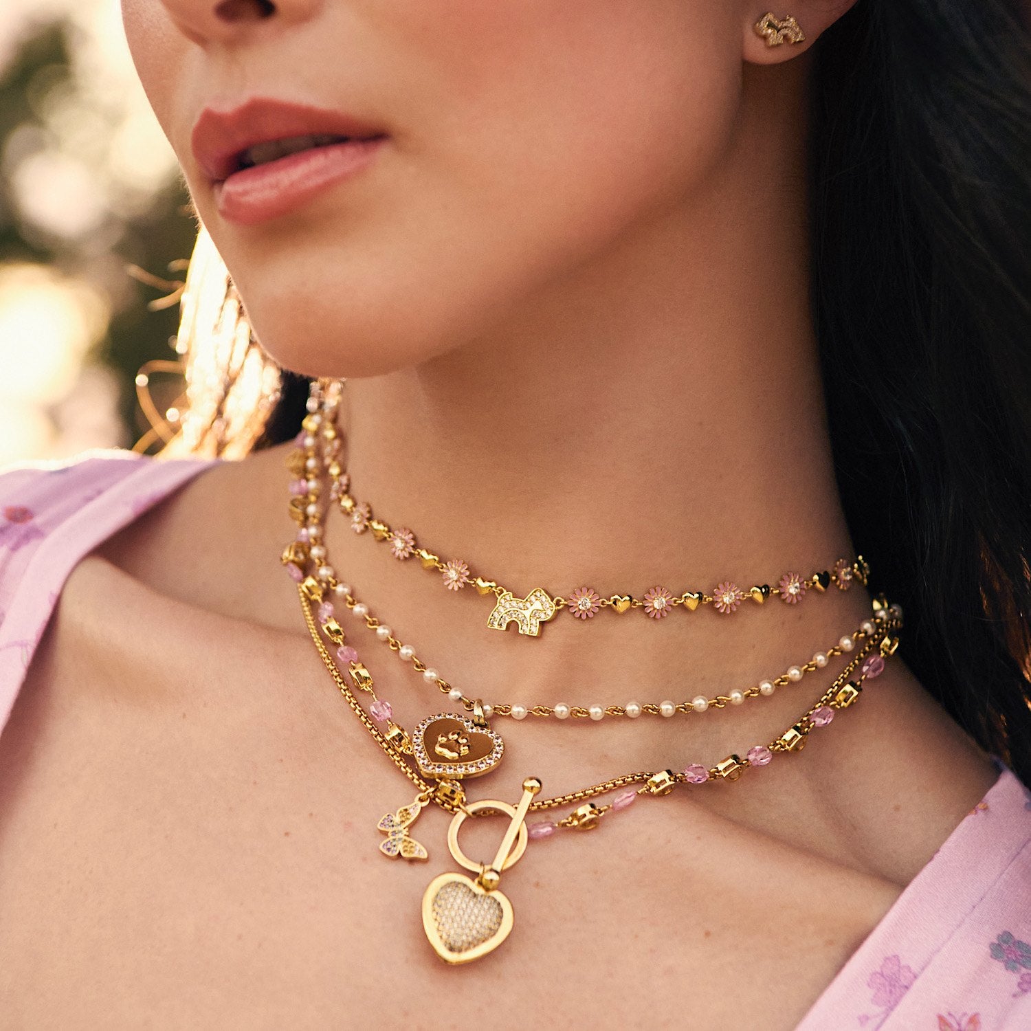 Cloud Haven Crystal Daisy Logo Necklace Pink