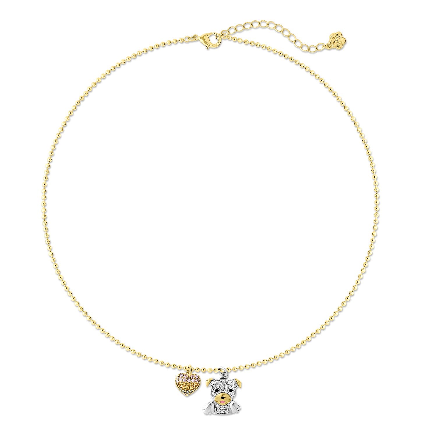 Cloud Haven Cz Pittie & Rainbow Heart Pendant Necklace