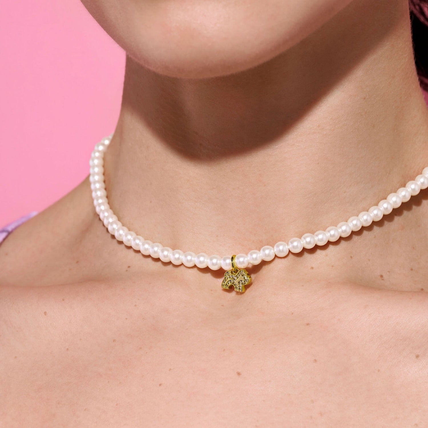 Cloud Haven Faux-Pearl Logo Pendant Necklace Gold