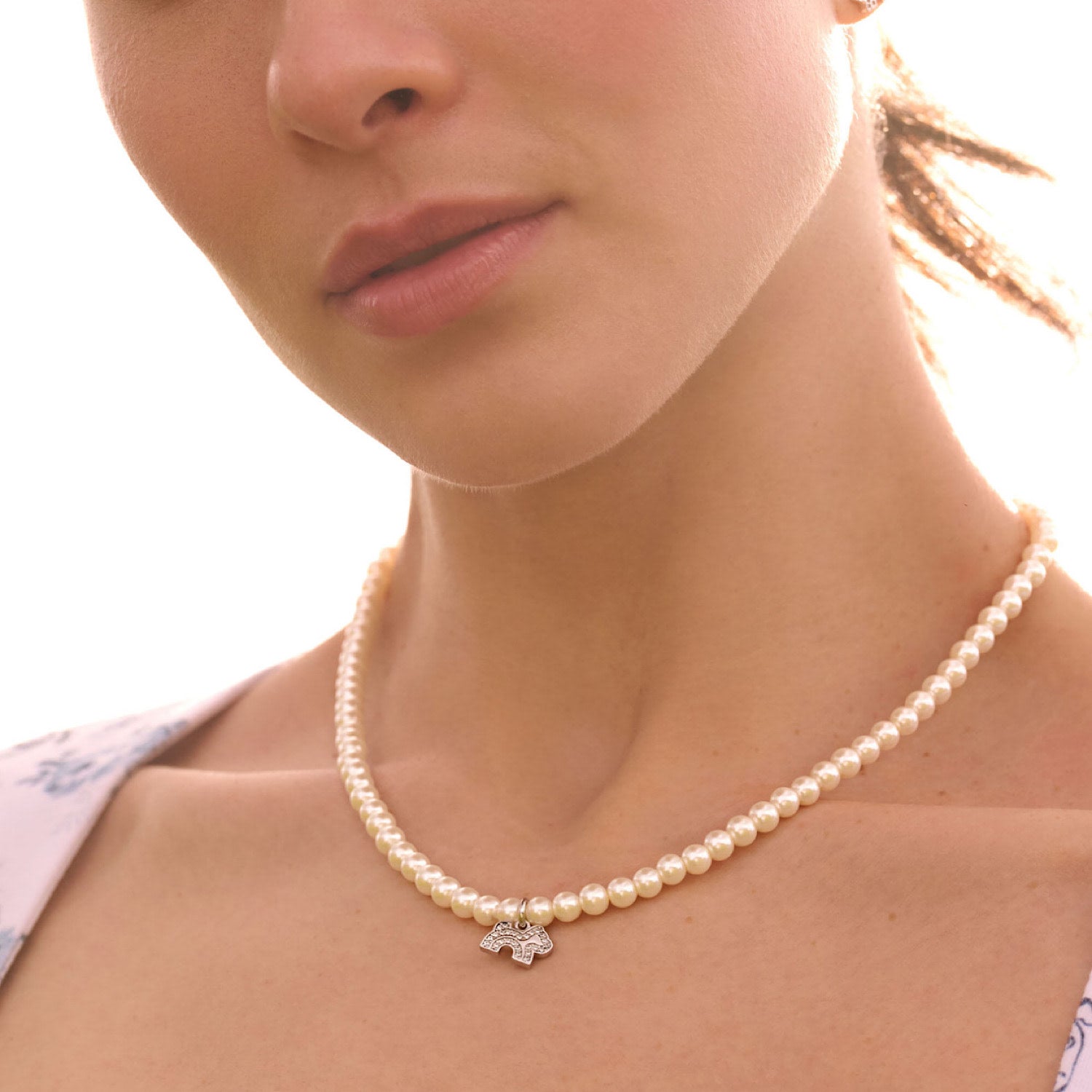 Cloud Haven Faux-Pearl Logo Pendant Necklace Silver