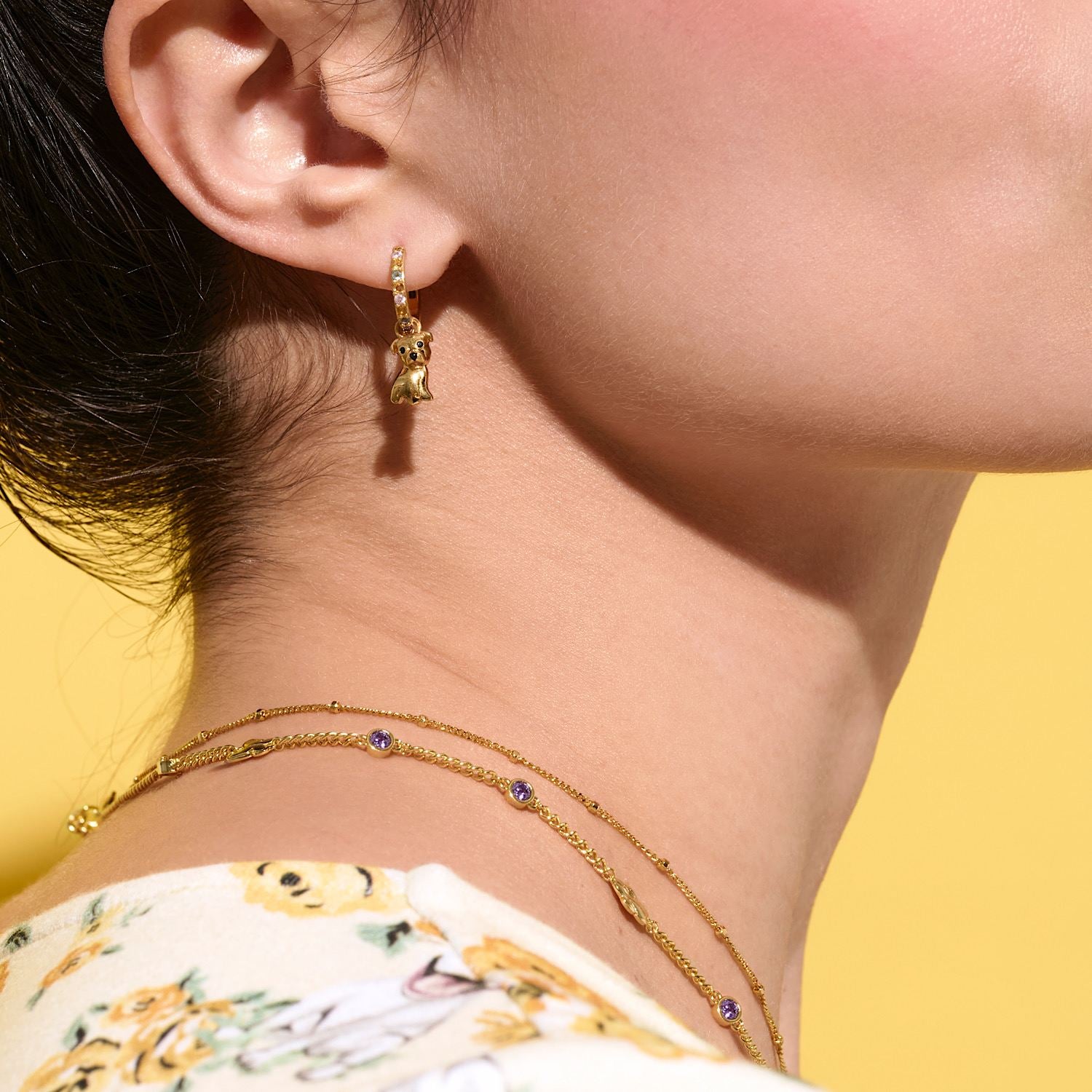 Cloud Haven Gold Pit Bull Hoop With Rainbow Cz Stones