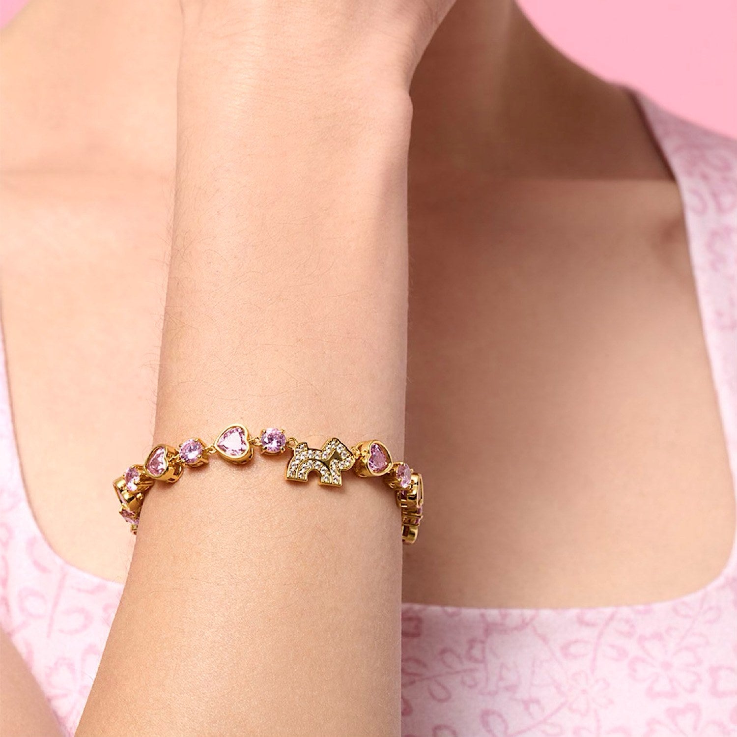 Cloud Haven Heart Crystal Logo Bracelet Pink