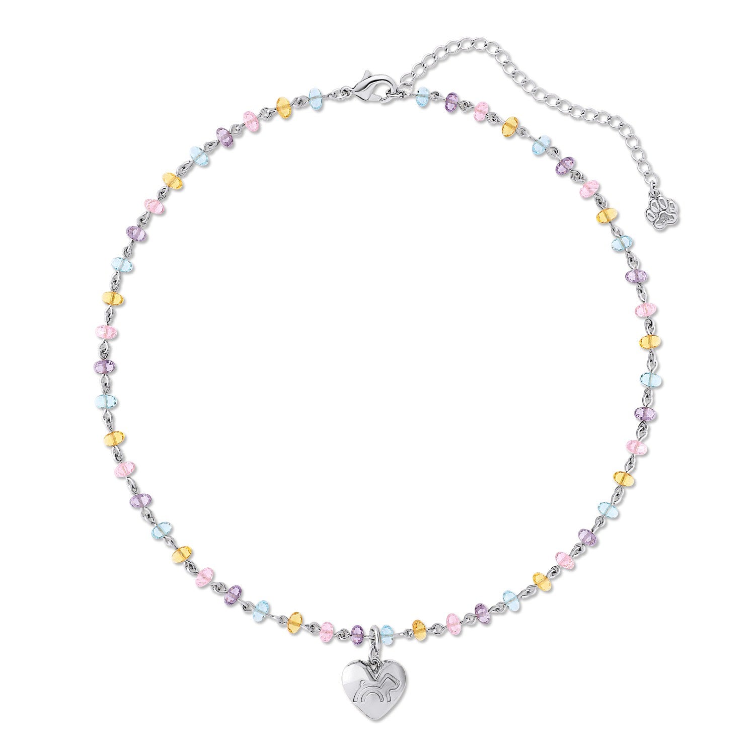 Cloud Haven Multicolor Engraved Heart Pendant Necklace Silver