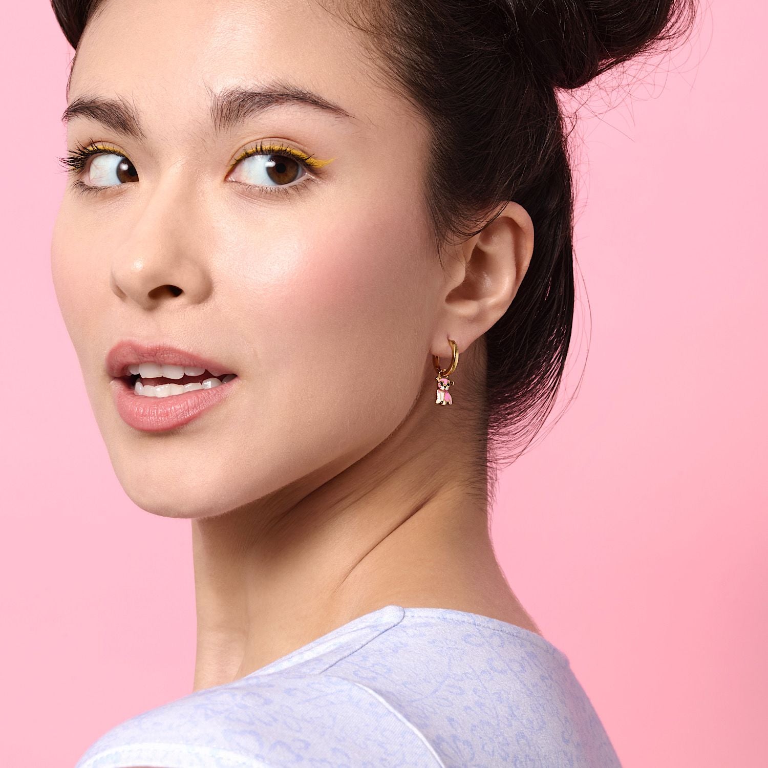 Cloud Haven Pink Bulldog Hoops Gold