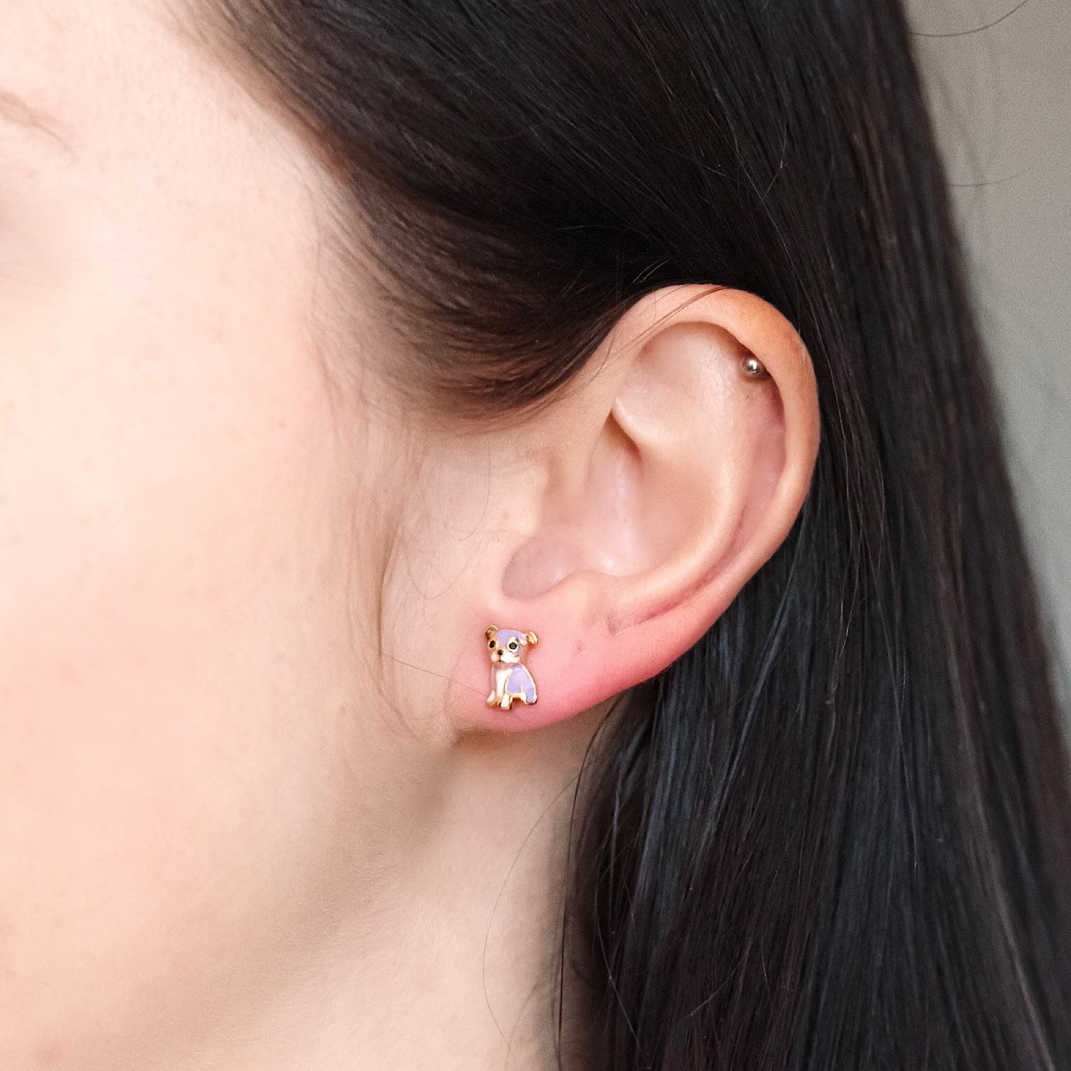 Cloud Haven Purple Bulldog Stud Earrings Gold