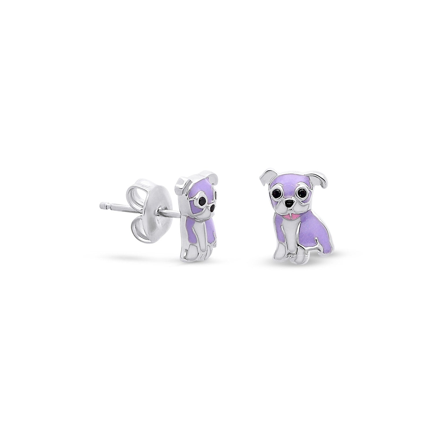 Cloud Haven Purple Bulldog Stud Earrings Silver