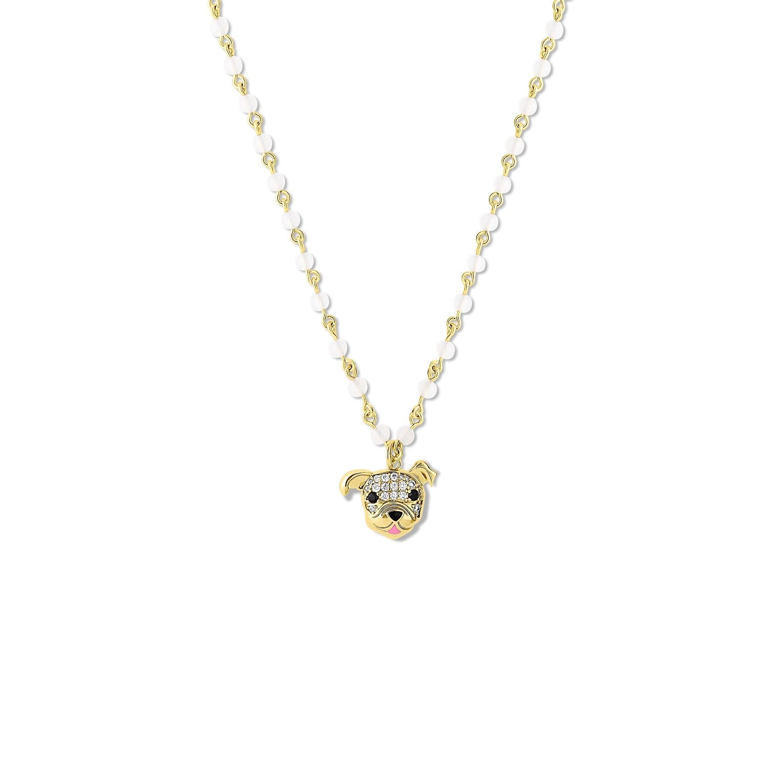 Cloud Haven Soft Hearted Cz Bulldog Pendant Necklace White