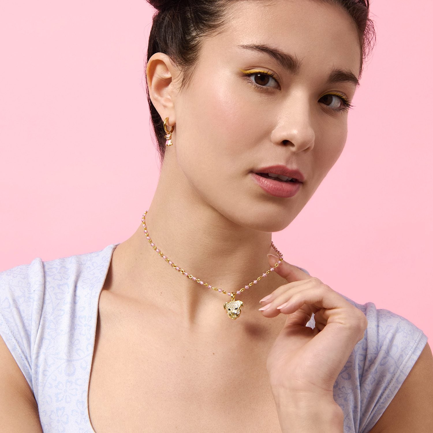 Cloud Haven Soft Hearted Pit Bull Cz Necklace Pink