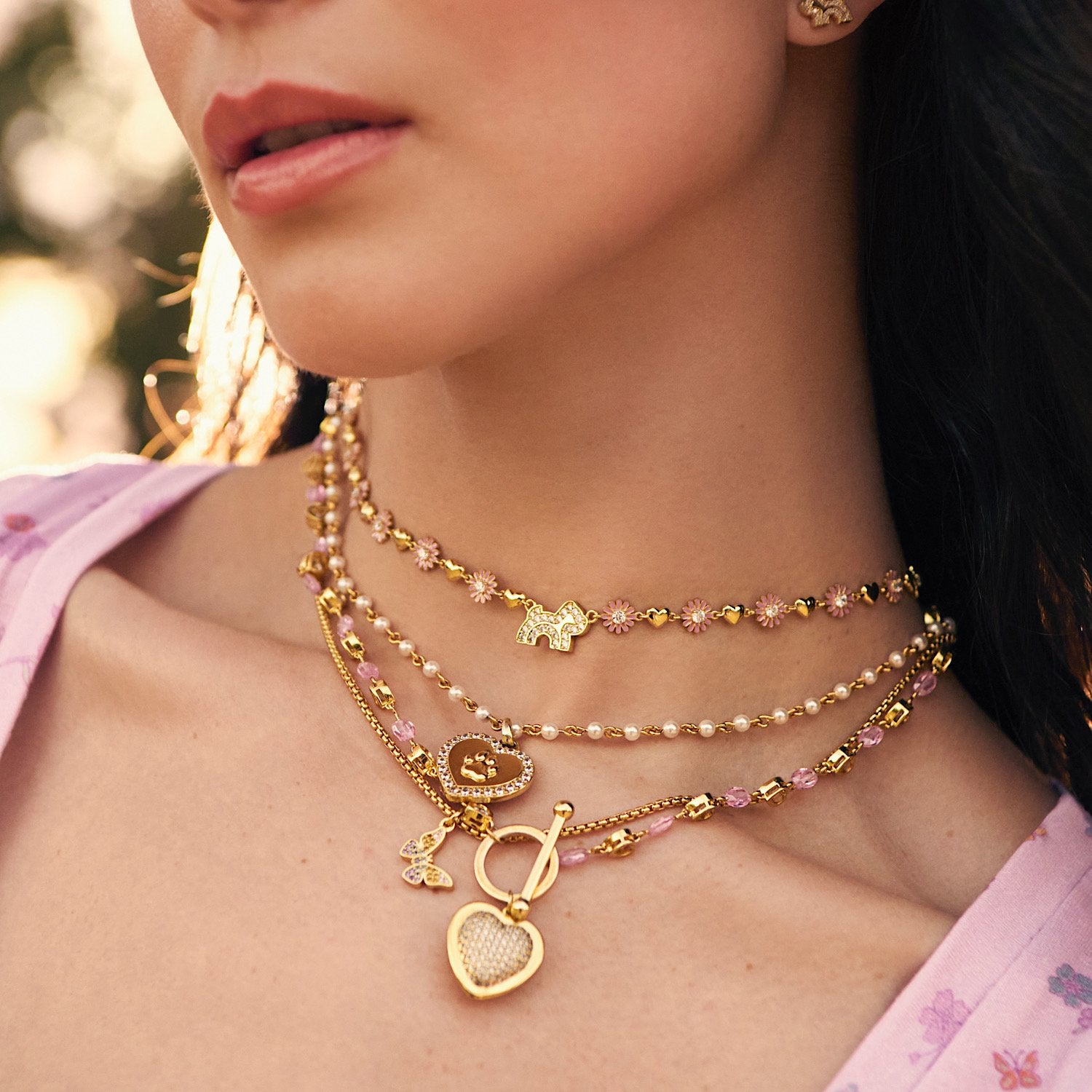 Cloud Haven Studded Heart Clasp Necklace