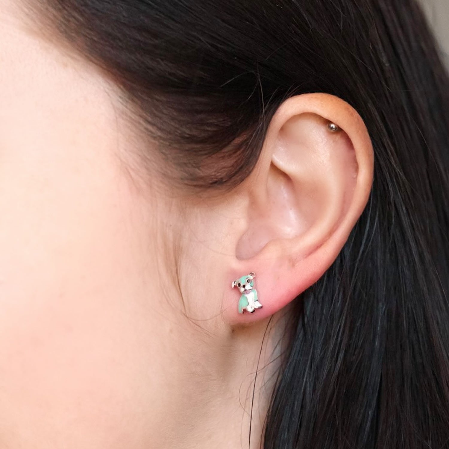 Cloud Haven Turquoise Bulldog Stud Earrings Silver