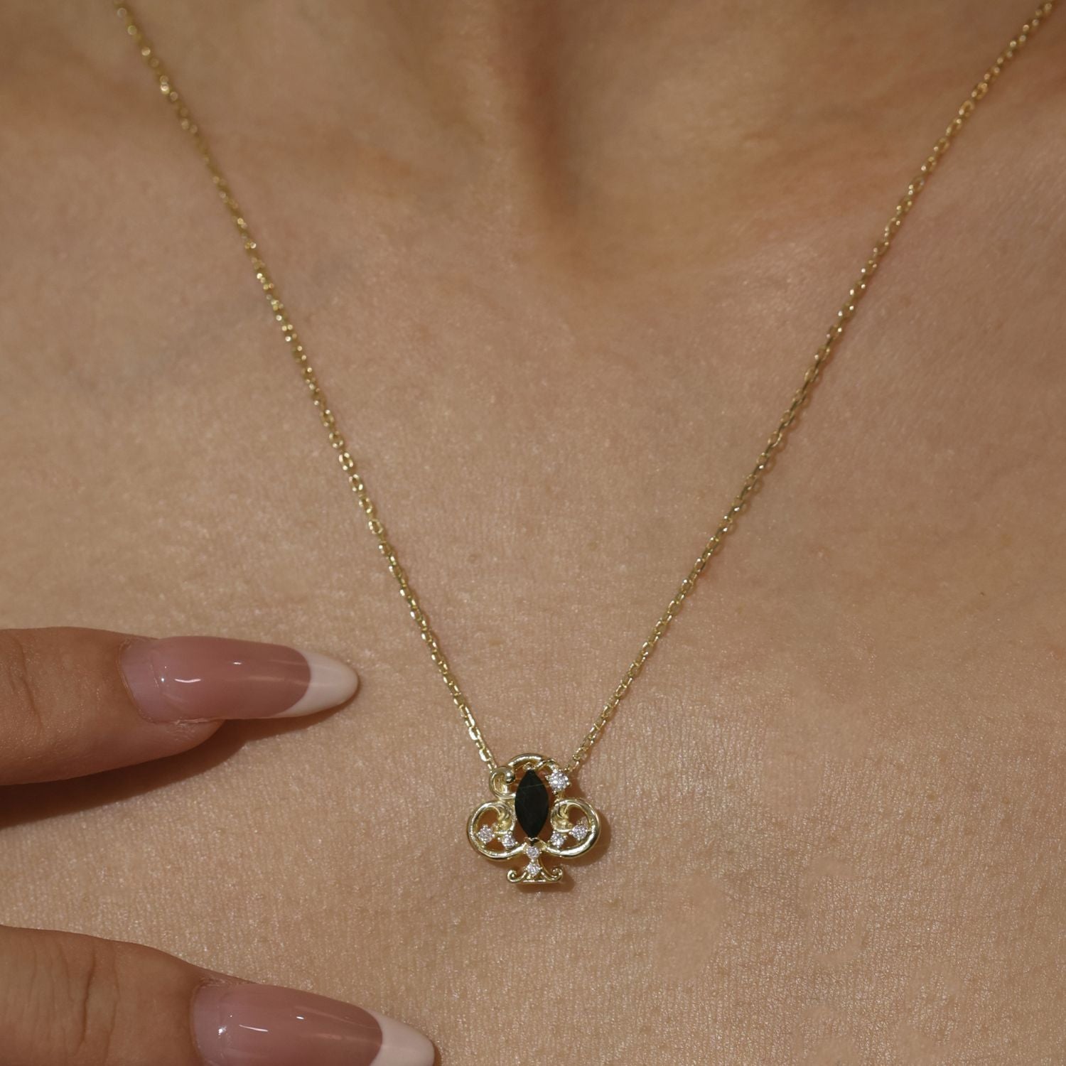 Clover Club Black Onyx Necklace Yellow Gold Vermeil