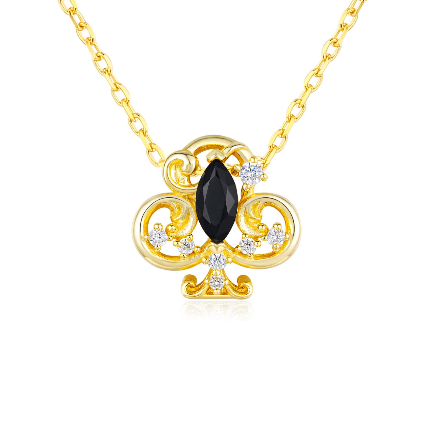 Clover Club Black Onyx Necklace Yellow Gold Vermeil