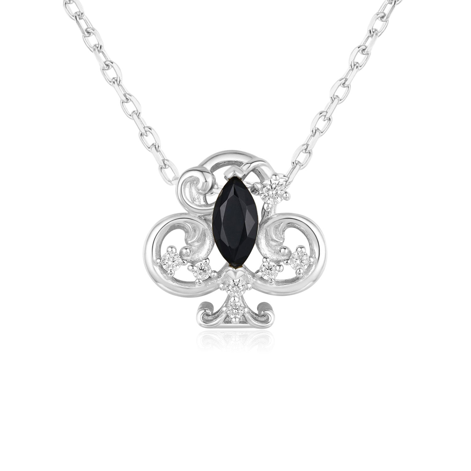 Clover Club Black Onyx Necklace White Gold Vermeil