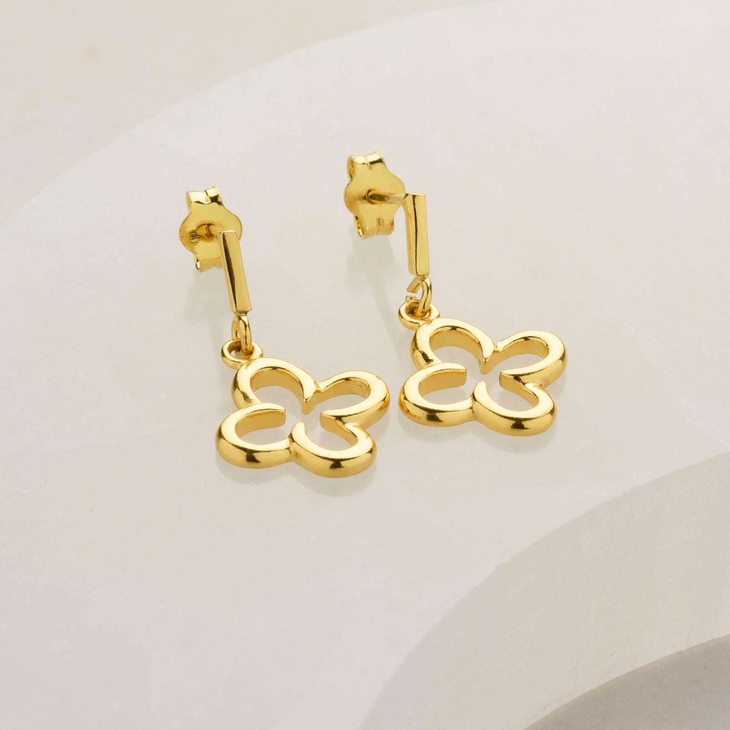 Clover Drop Earrings Gold Plated Sterling Silver